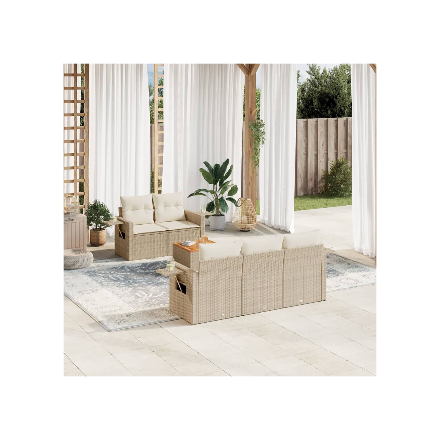 Salon de jardin avec coussins 6 pcs beige résine tressée
