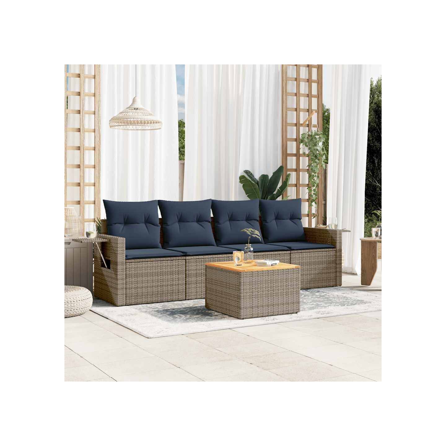 Ensemble de canapé de jardin 5 pcs avec coussins gris résine tressée