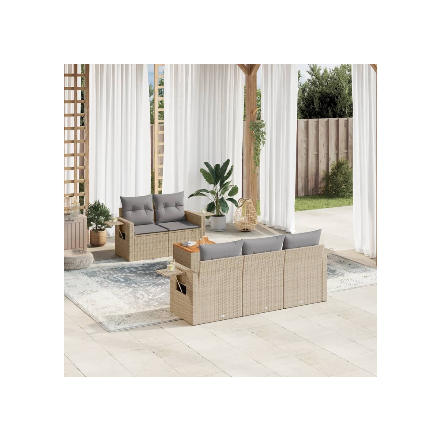 Salon de jardin avec coussins 6 pcs beige résine tressée