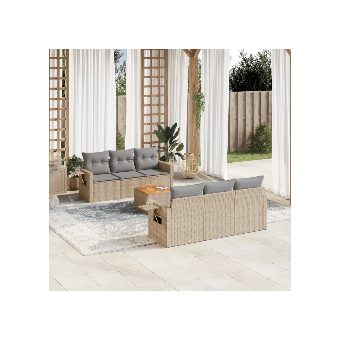 Salon de jardin avec coussins 7 pcs beige résine tressée