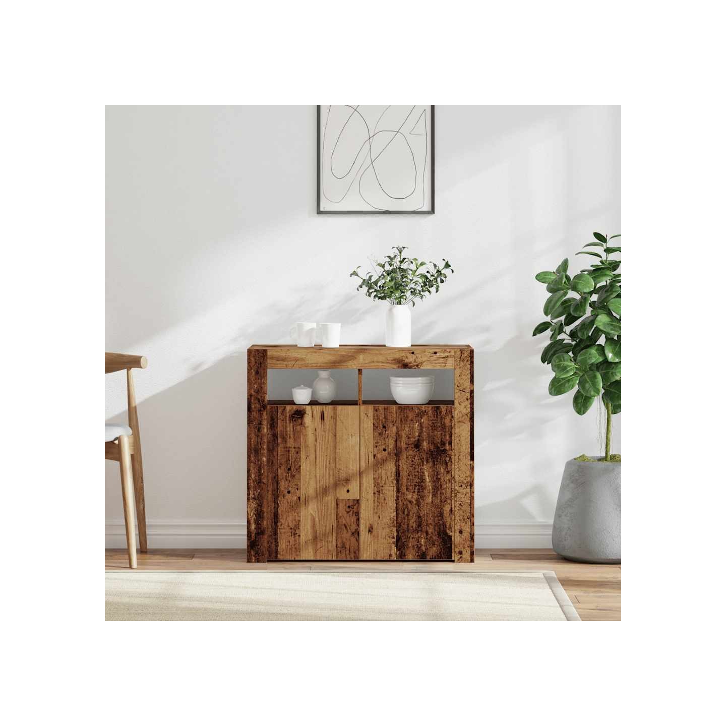 Buffet et lumières LED vieux bois 80x35x75 cm bois d'ingénierie