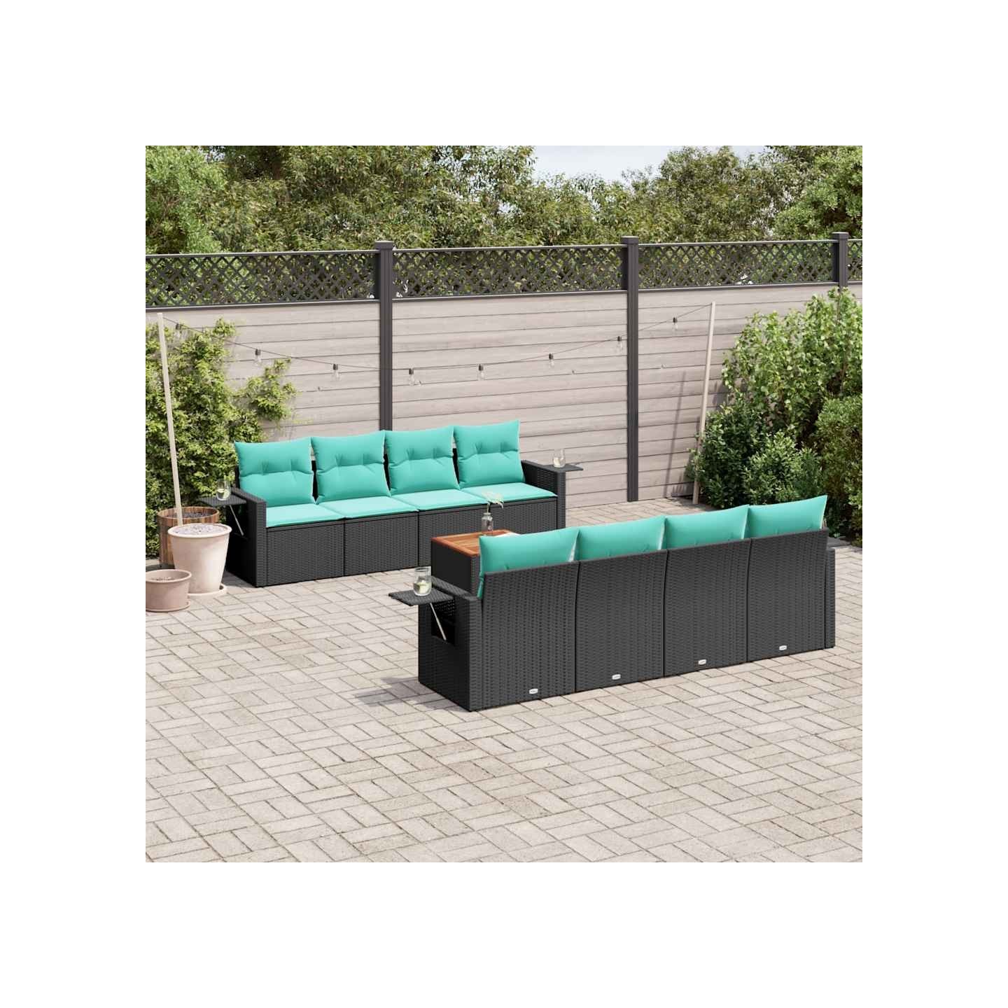 Ensemble de canapé de jardin 9 pcs avec coussins noir résine tressée