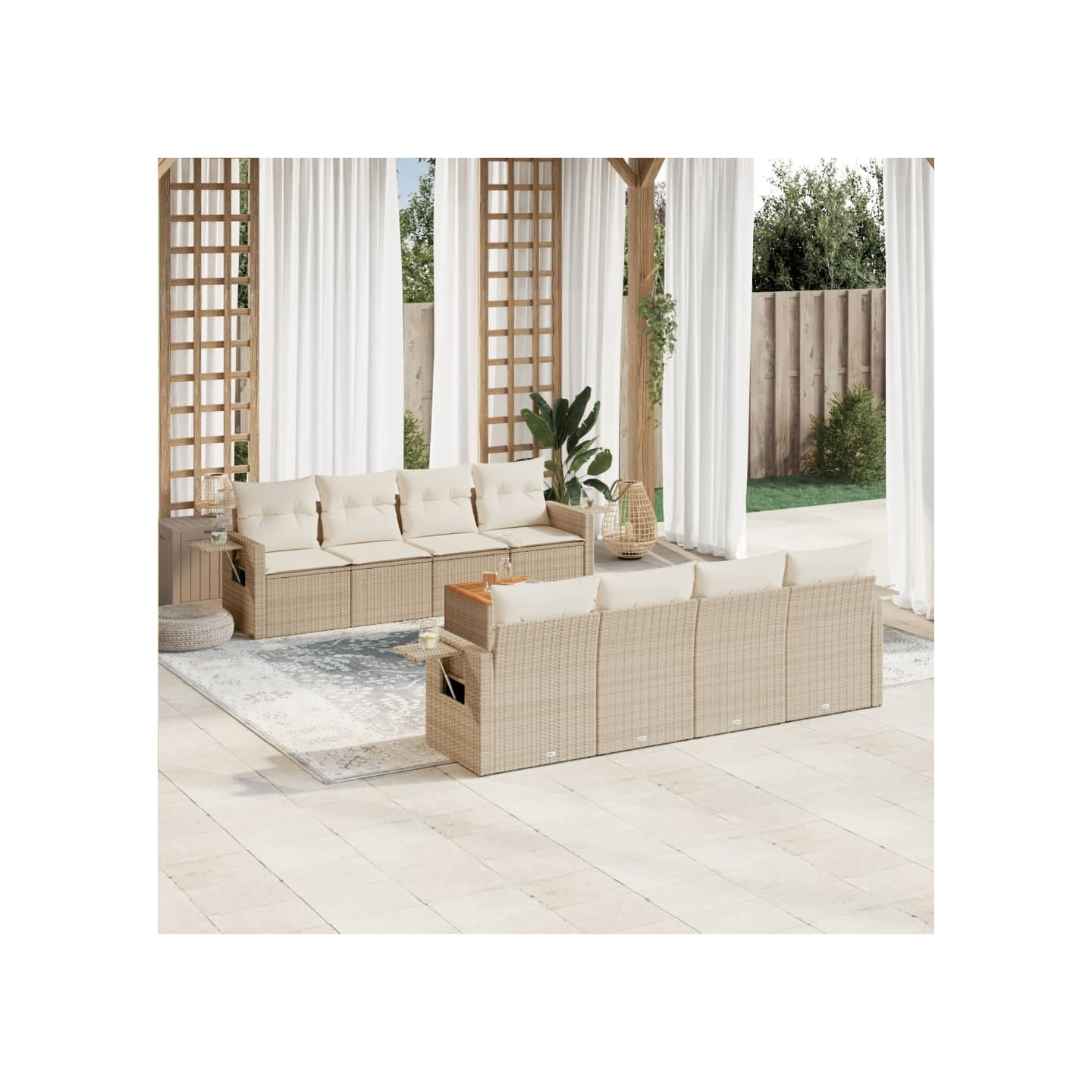 Salon de jardin avec coussins 9 pcs beige résine tressée