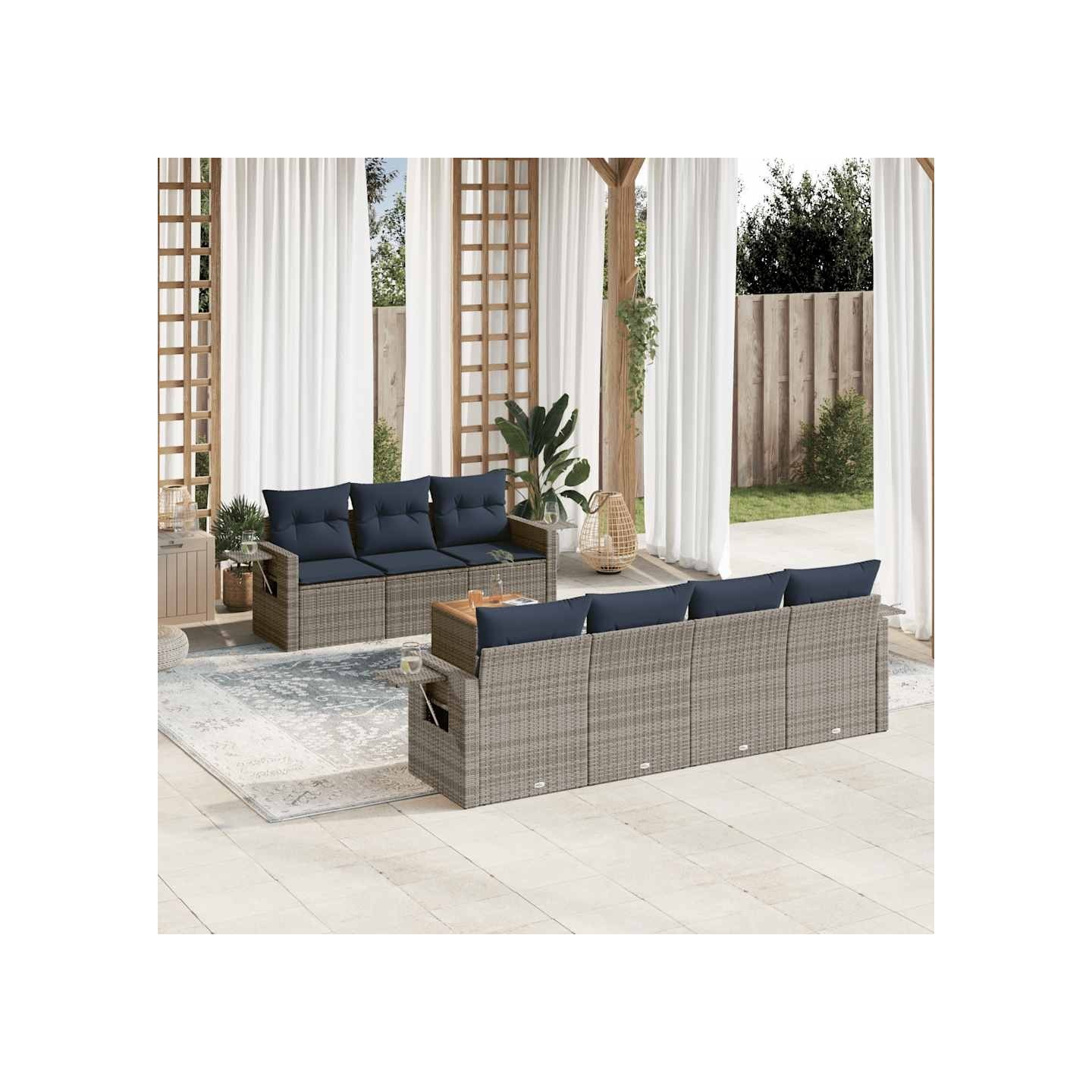 Ensemble de canapé de jardin 8 pcs avec coussins gris résine tressée
