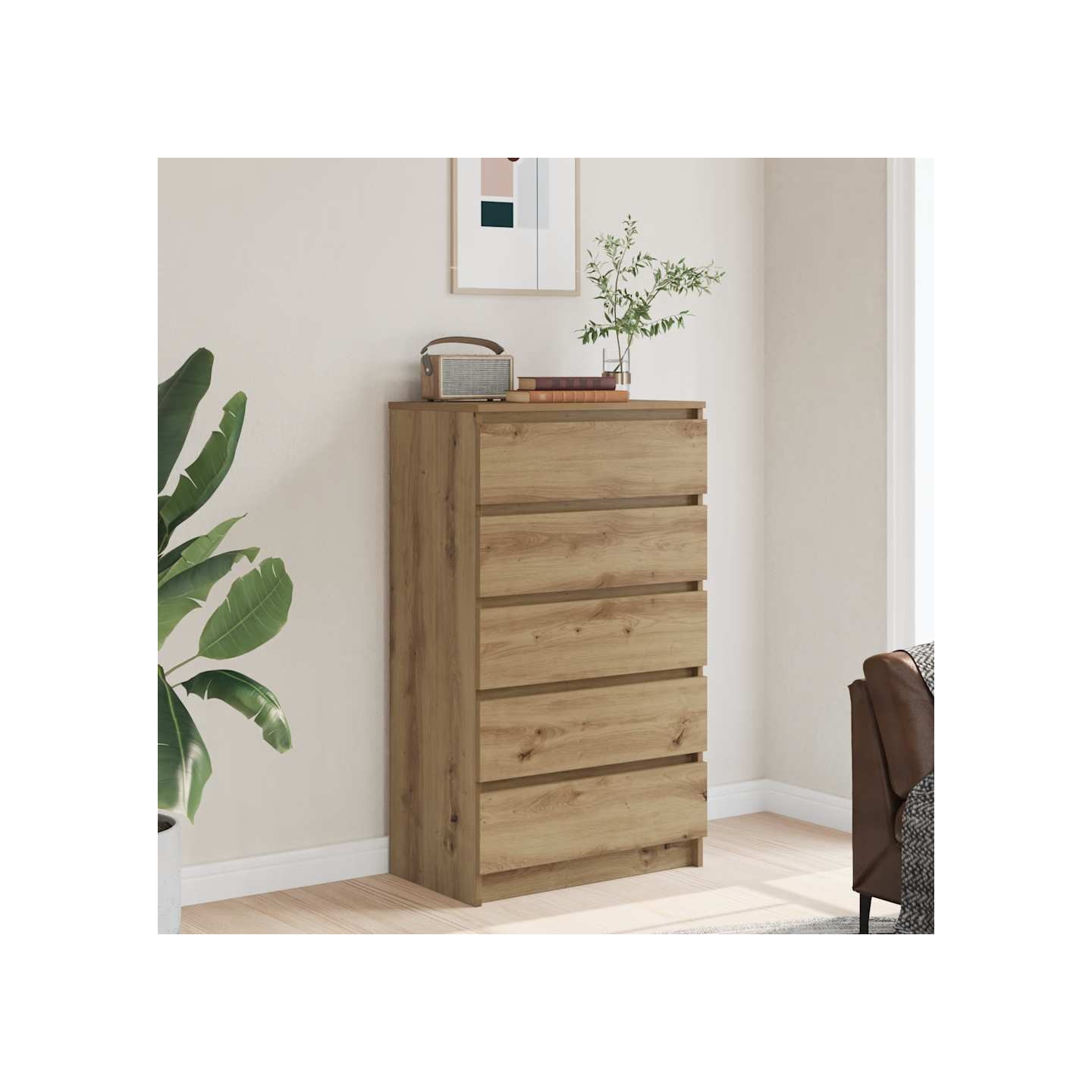 Commode chêne artisanal 60x36x103 cm bois d'ingénierie