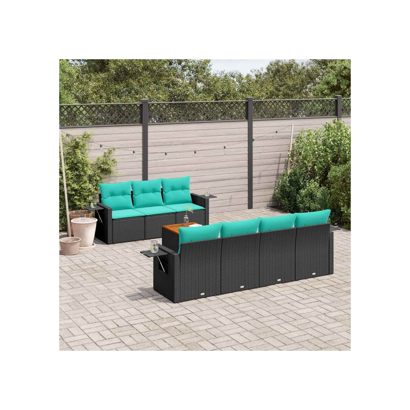 Ensemble de canapé de jardin 8 pcs avec coussins noir résine tressée