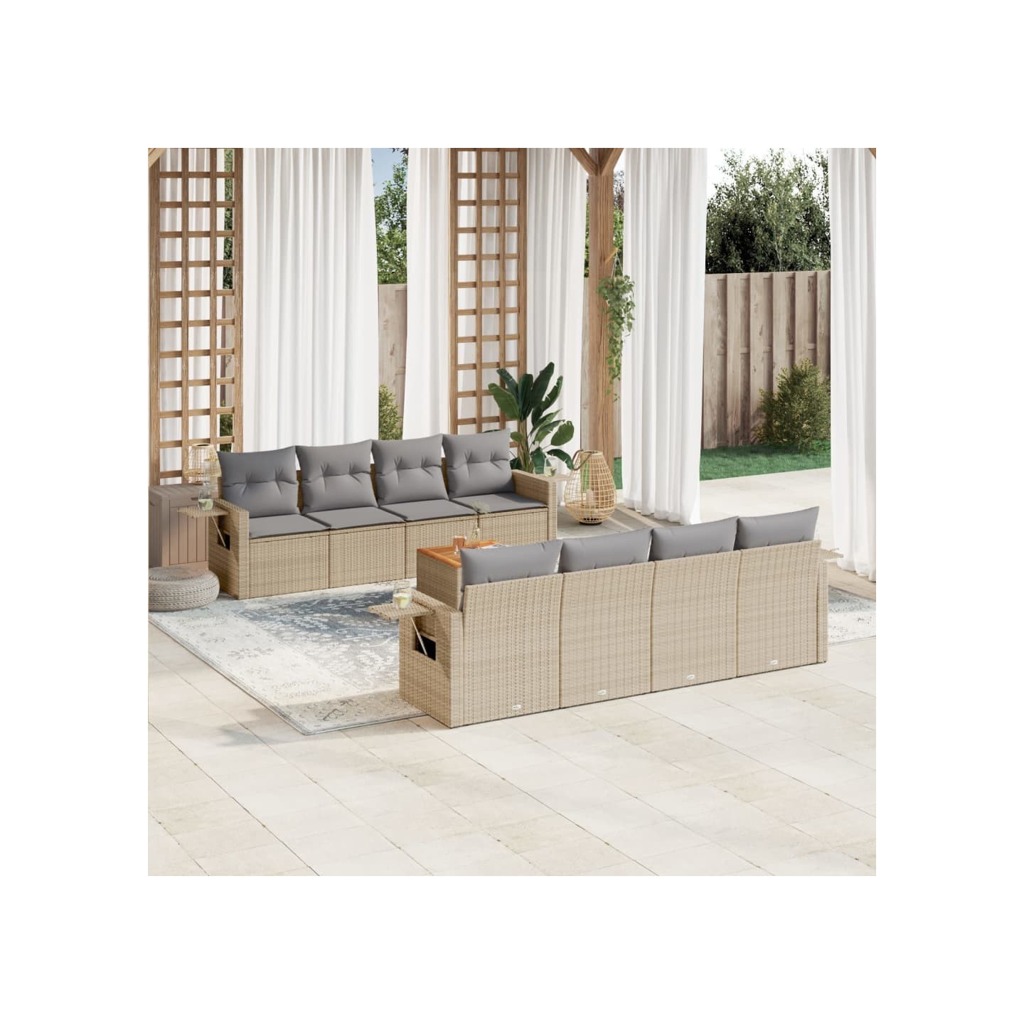 Salon de jardin avec coussins 9 pcs beige résine tressée