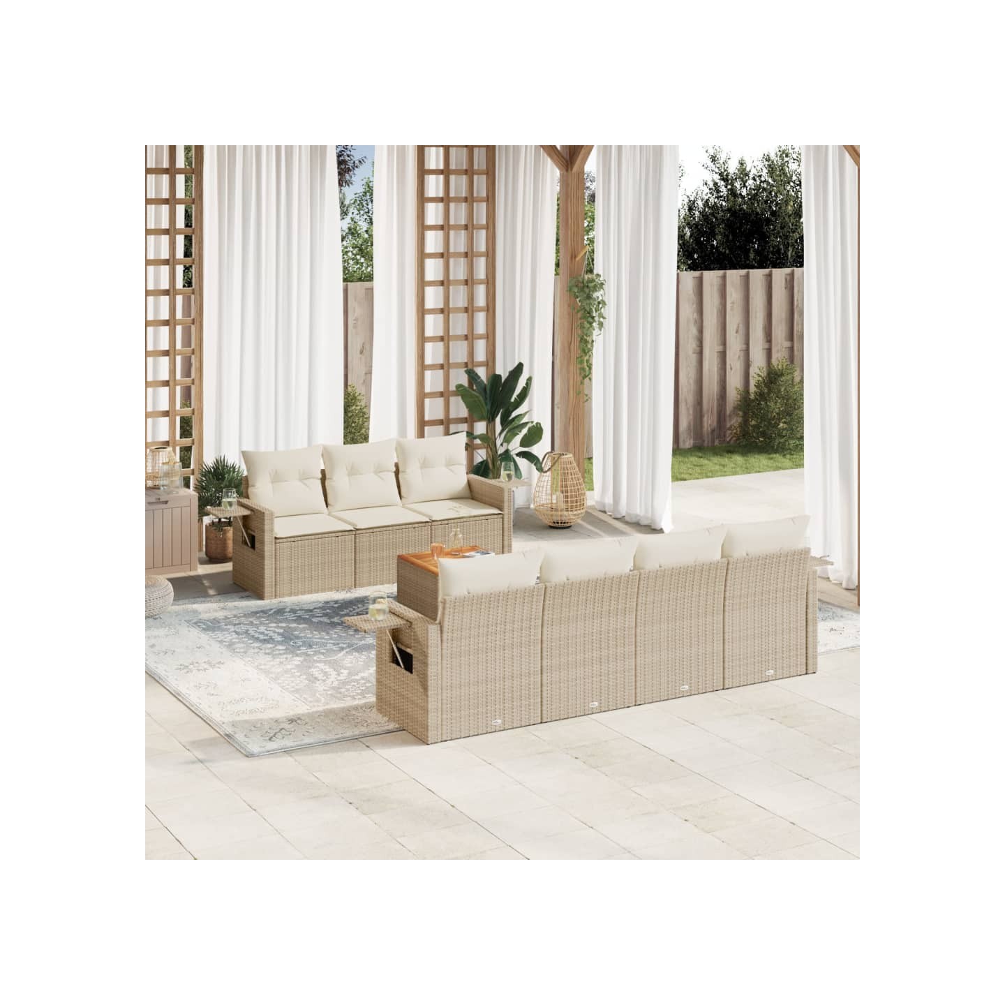 Salon de jardin avec coussins 8 pcs beige résine tressée