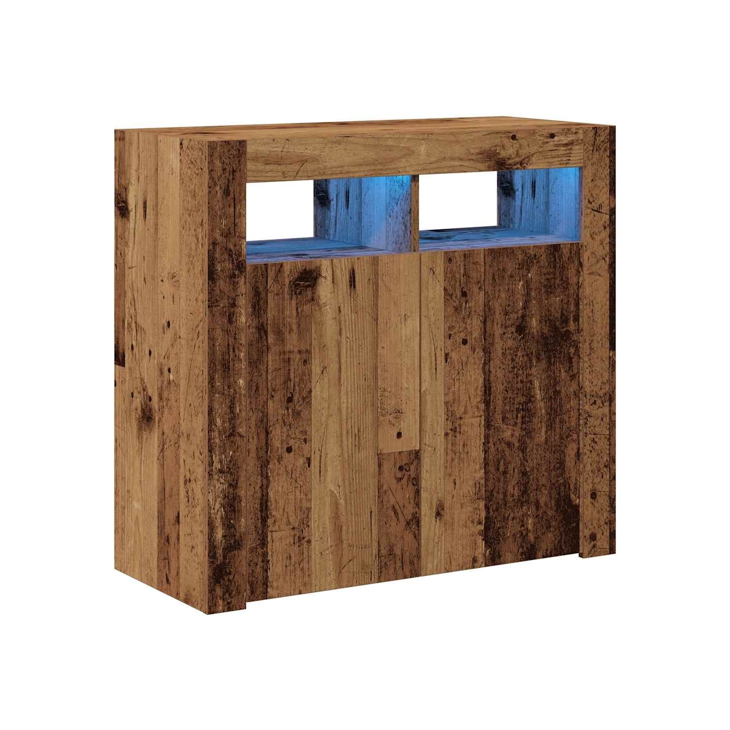 Buffet et lumières LED vieux bois 80x35x75 cm bois d'ingénierie