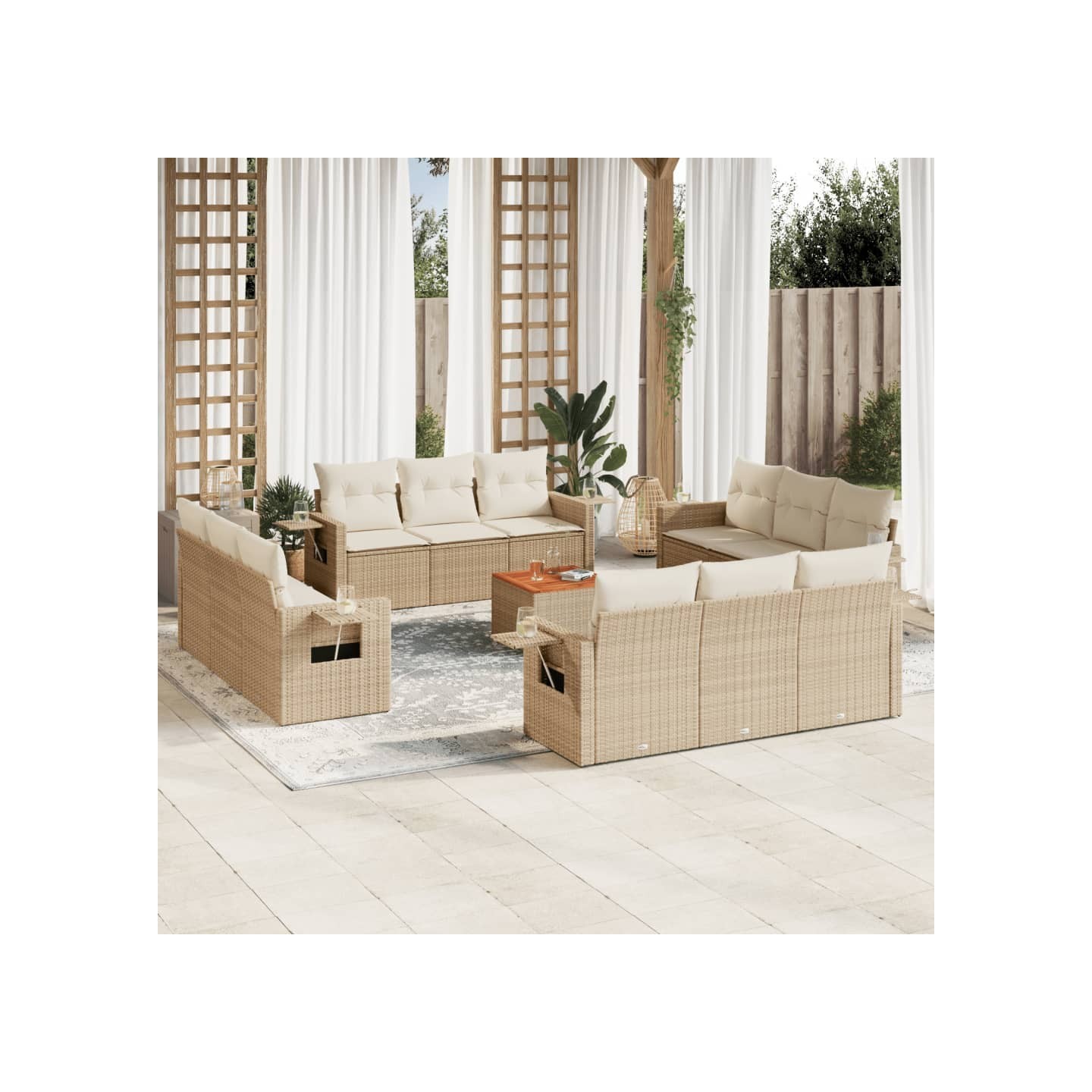 Salon de jardin avec coussins 13 pcs beige résine tressée