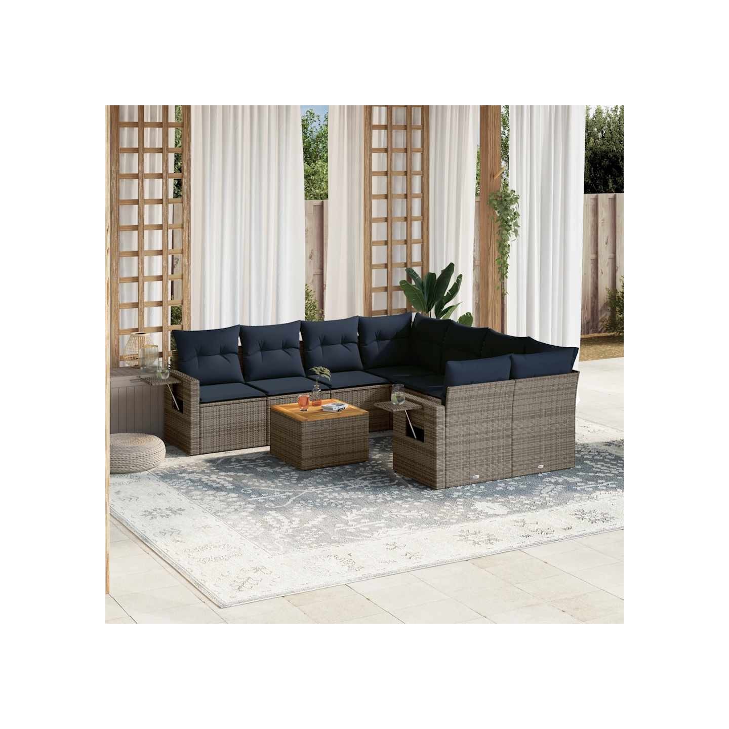 Ensemble de canapé de jardin 9 pcs avec coussins gris résine tressée