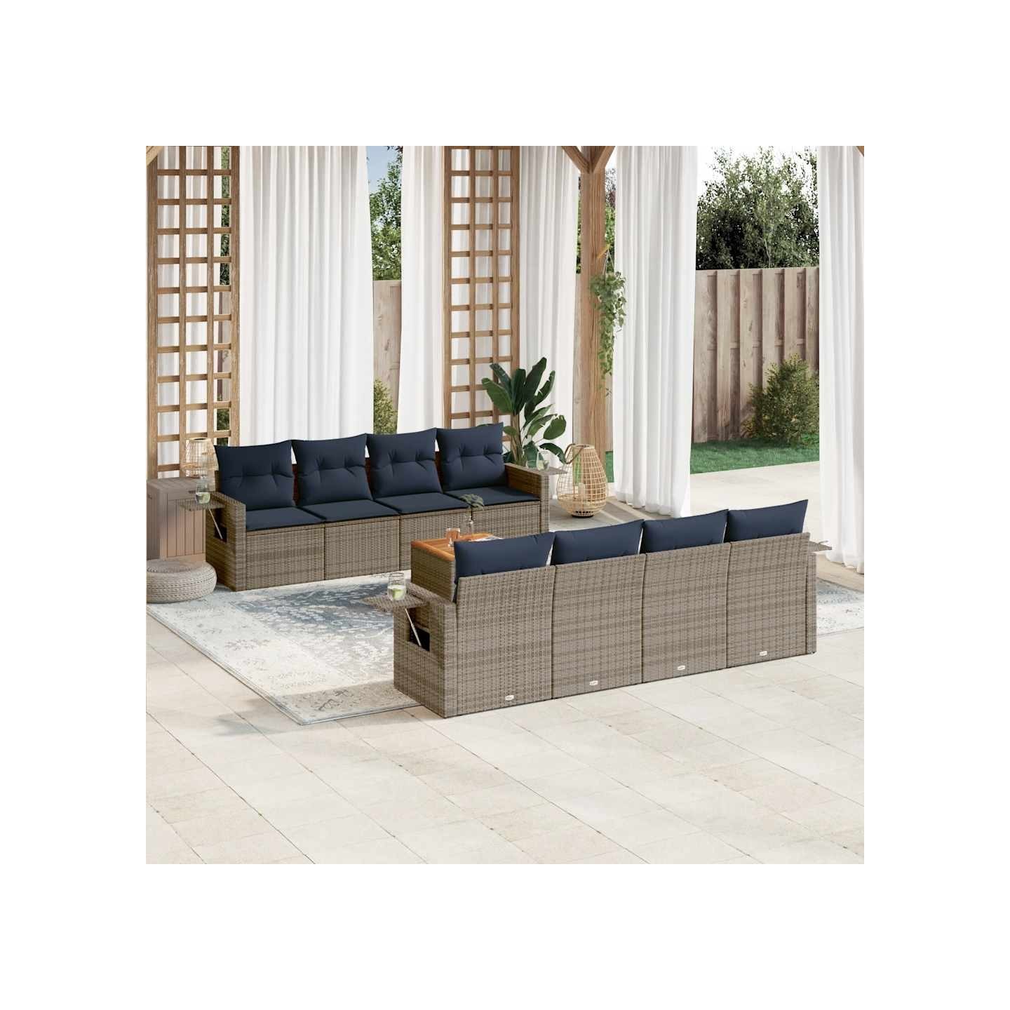 Ensemble de canapé de jardin 9 pcs avec coussins gris résine tressée
