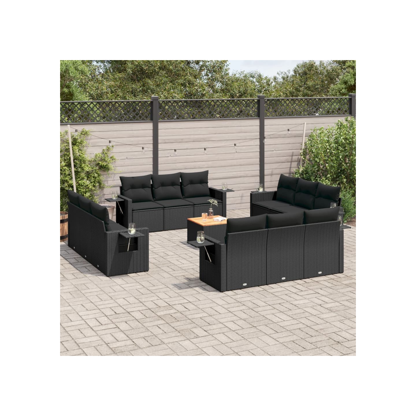 Salon de jardin avec coussins 13 pcs noir résine tressée