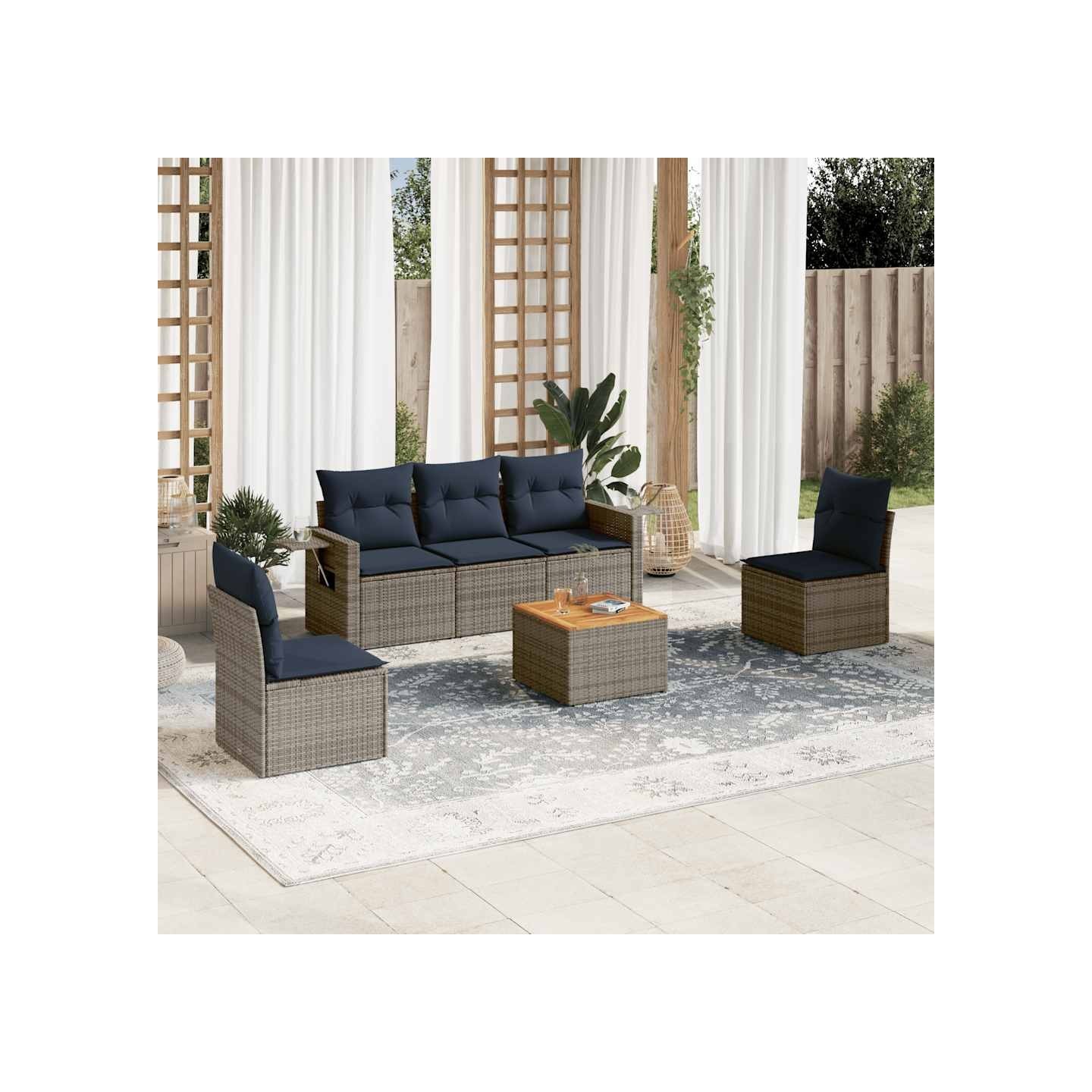 Ensemble de canapé de jardin 6 pcs avec coussins gris résine tressée