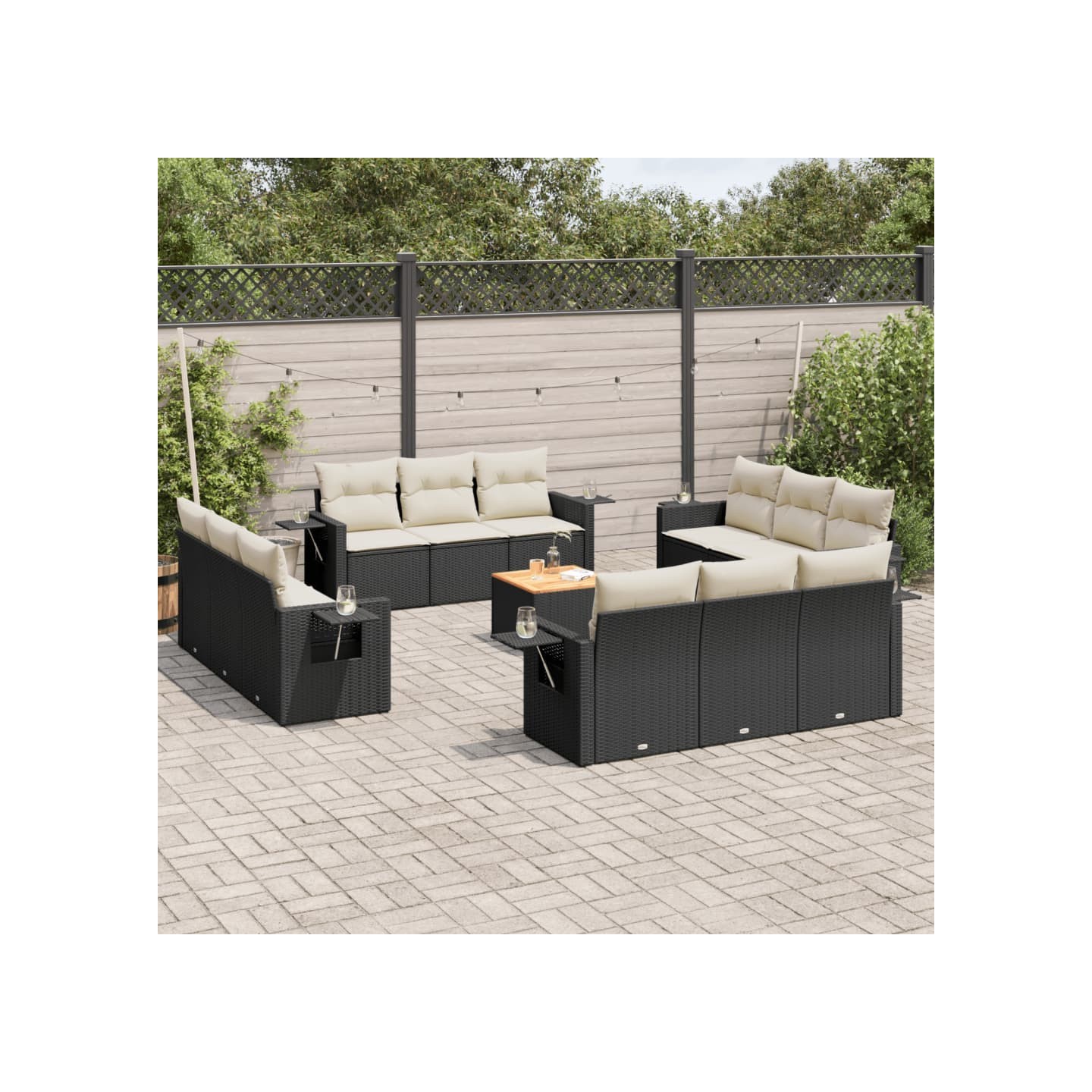 Salon de jardin avec coussins 13 pcs noir résine tressée