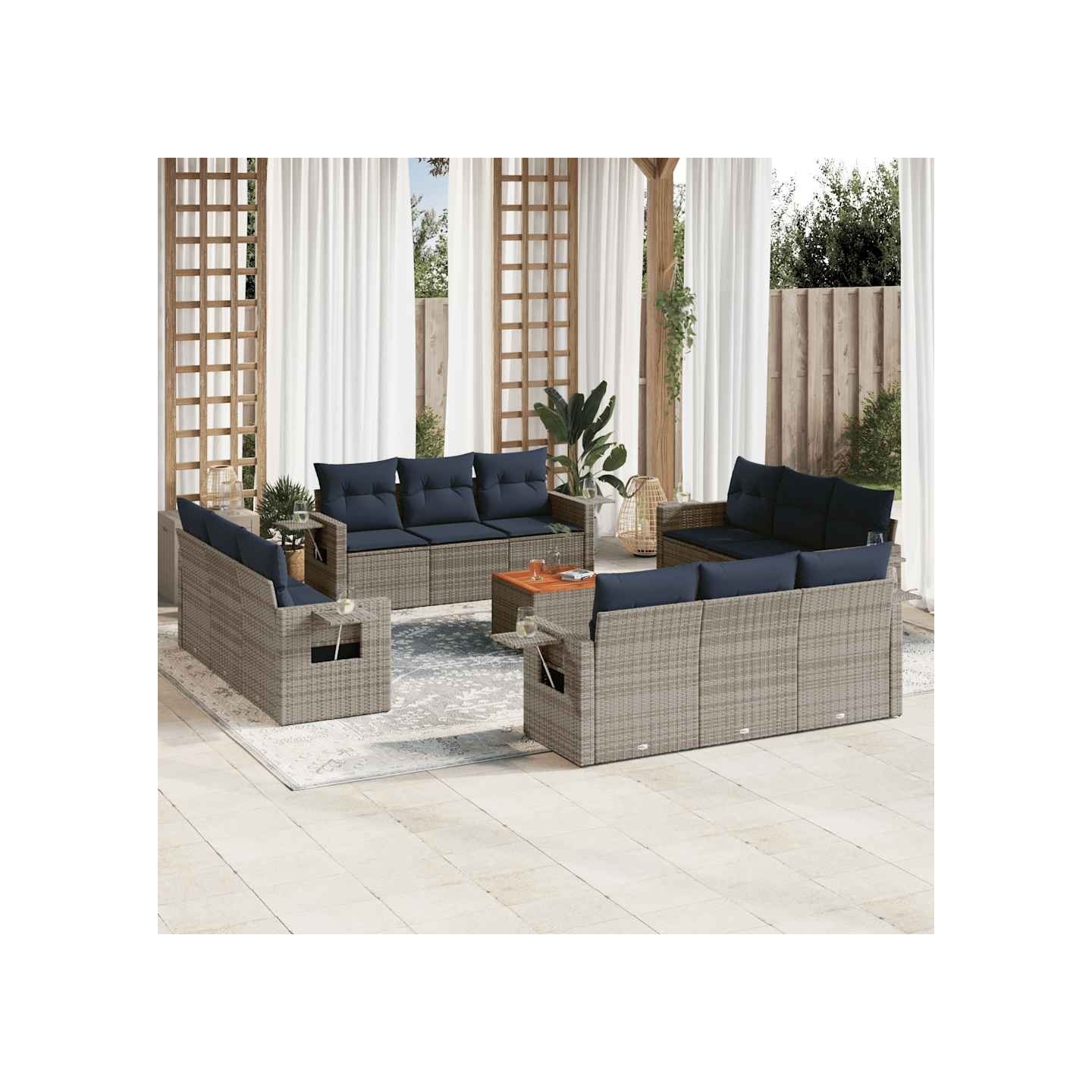 Ensemble de canapé de jardin 13 pcs avec coussins gris
