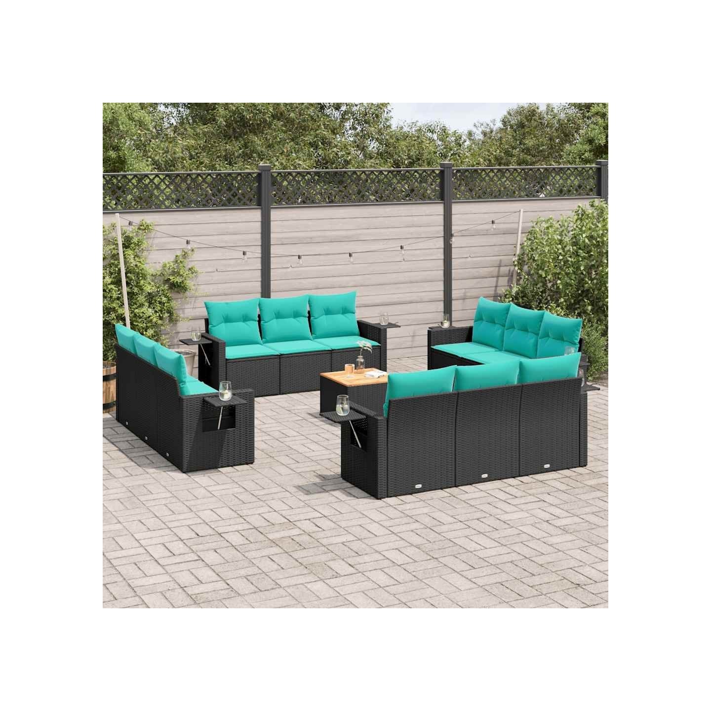 Ensemble de canapé de jardin 13 pcs avec coussins noir