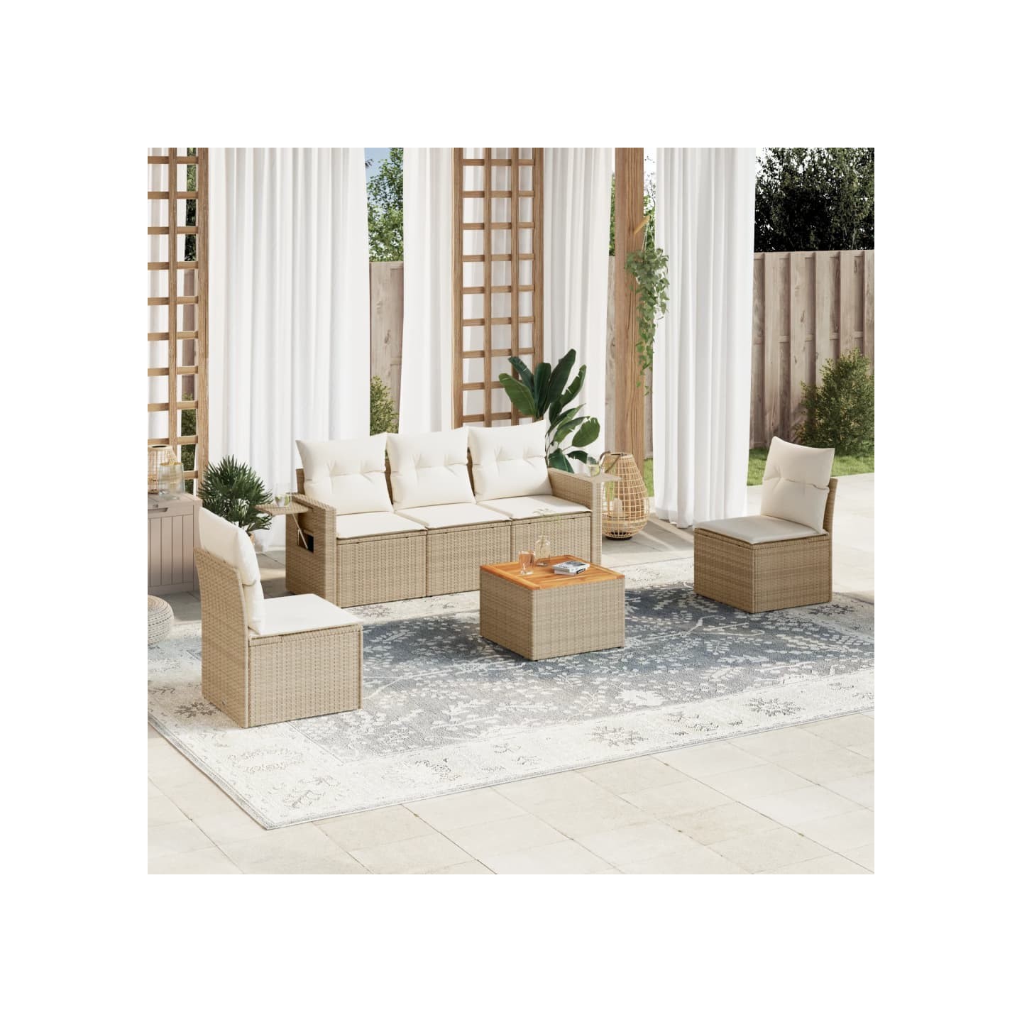 Salon de jardin avec coussins 6 pcs beige résine tressée