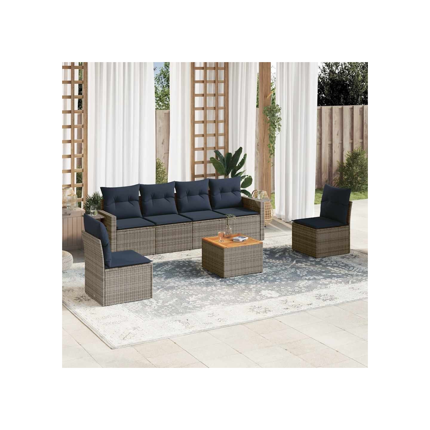 Ensemble de canapé de jardin 7 pcs avec coussins gris résine tressée