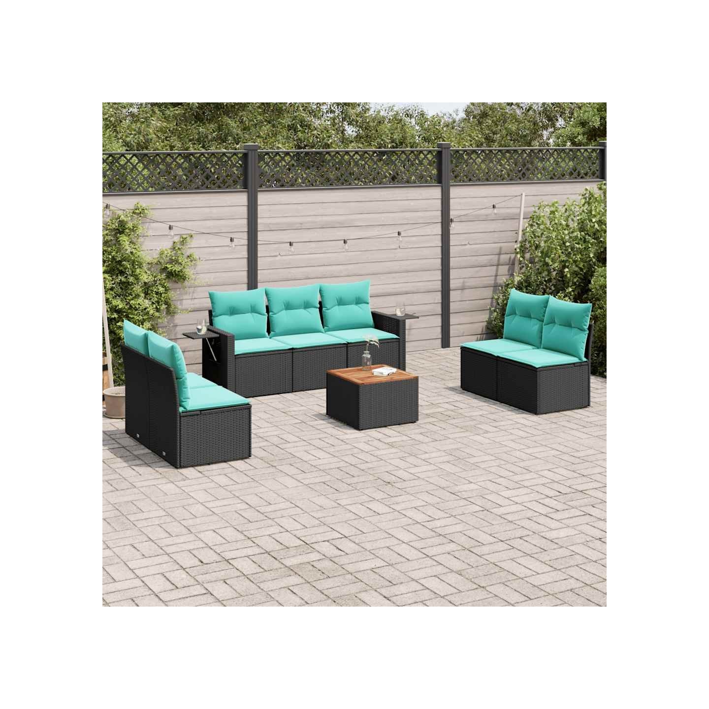 Ensemble de canapé de jardin 8 pcs avec coussins noir résine tressée