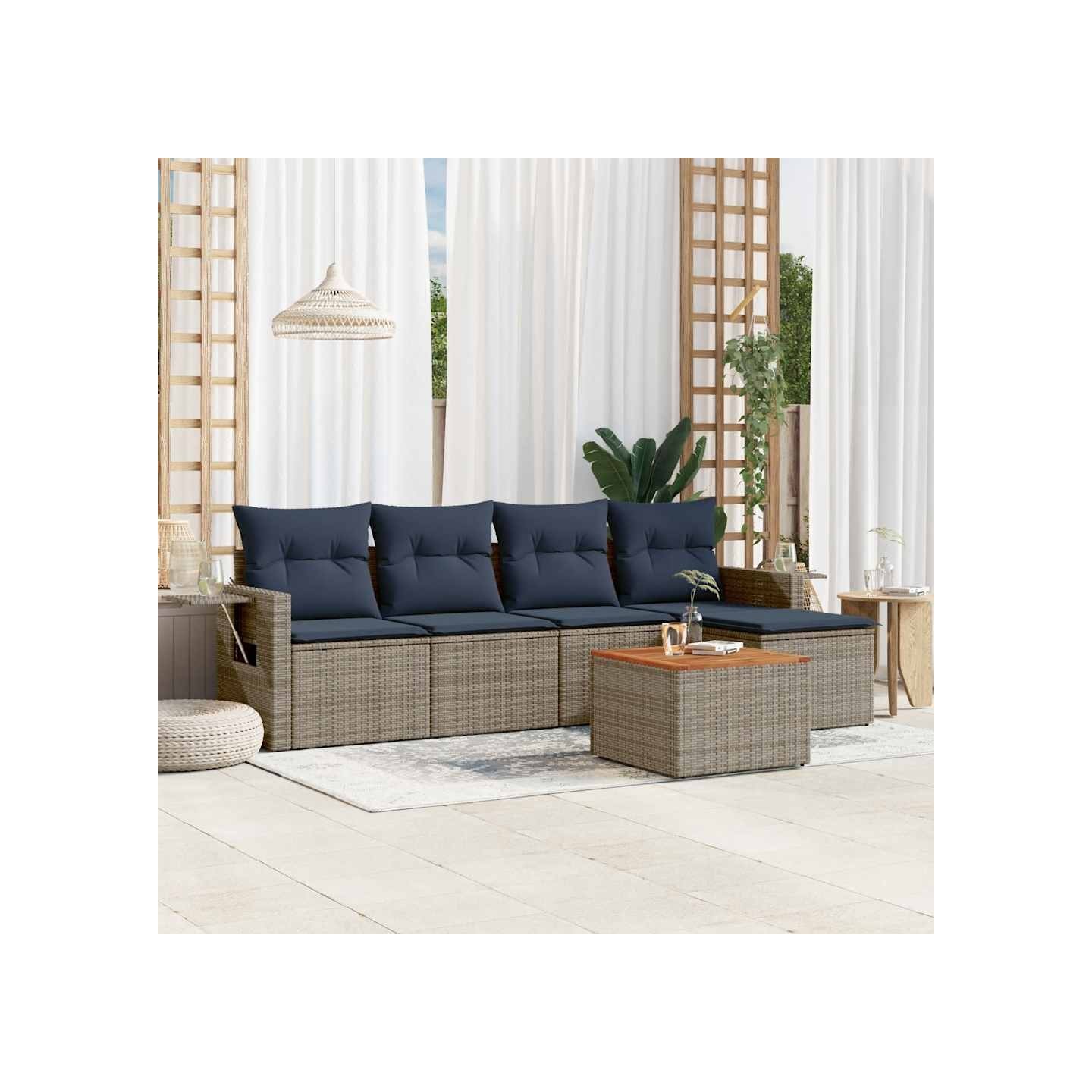 Ensemble de canapé de jardin 6 pcs avec coussins gris résine tressée