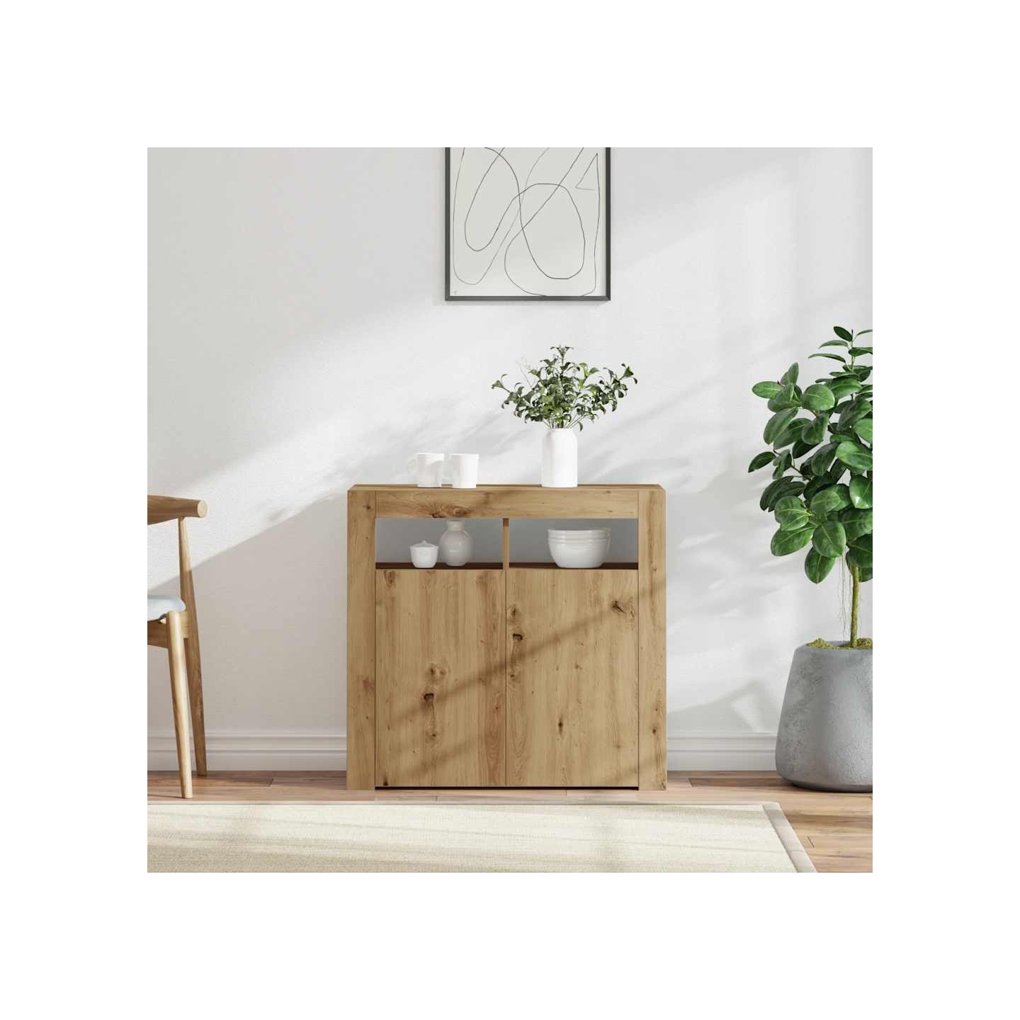 Buffet avec lumières LED chêne artisanal bois d'ingénierie