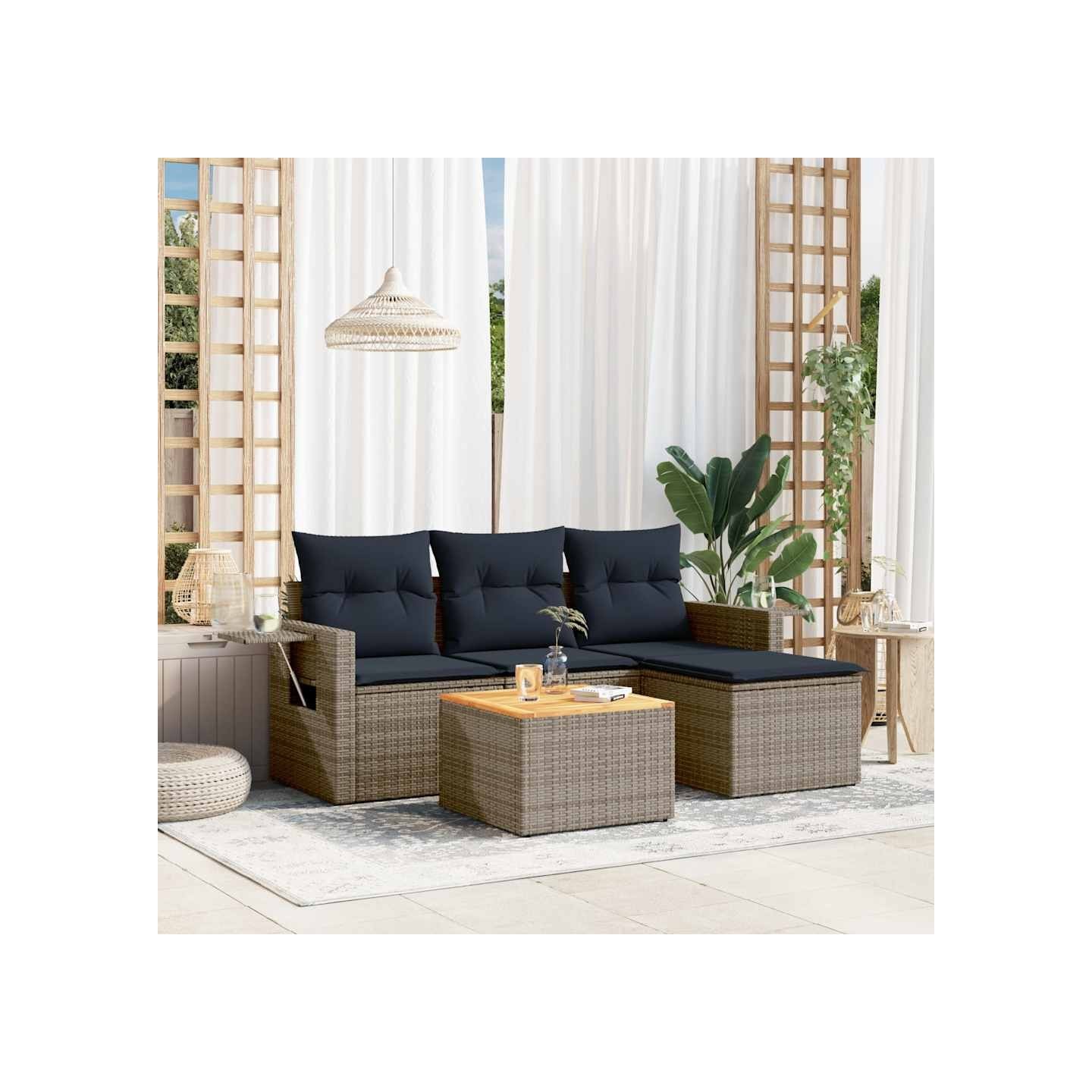 Ensemble de canapé de jardin 5 pcs avec coussins gris résine tressée