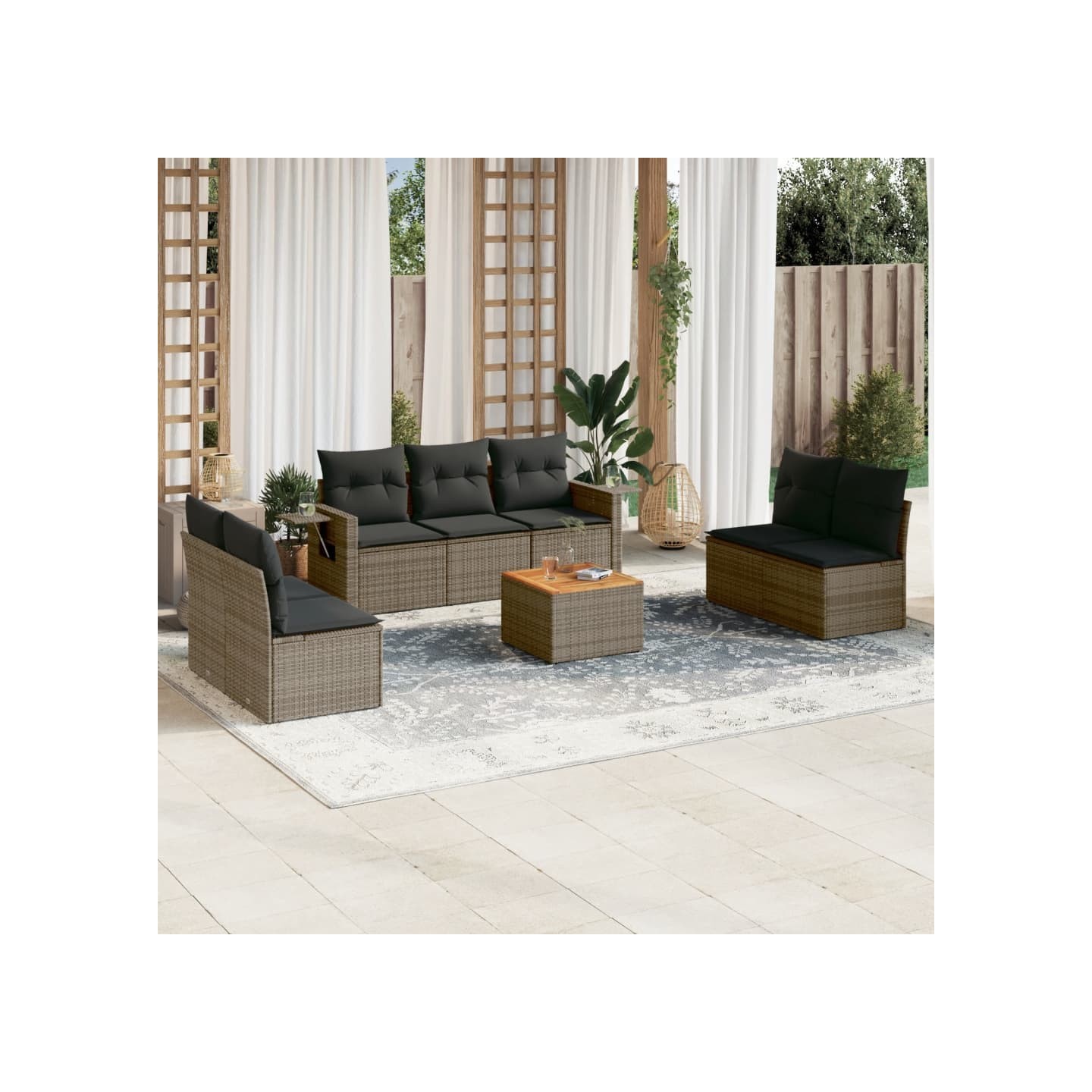 Salon de jardin 8 pcs avec coussins gris résine tressée