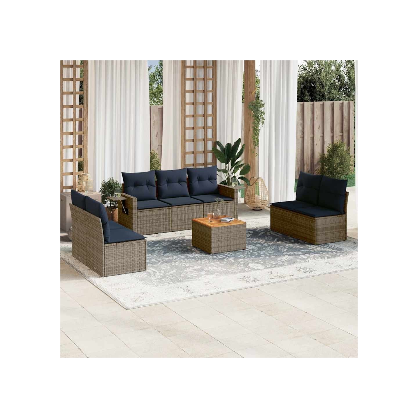 Ensemble de canapé de jardin 8 pcs avec coussins gris résine tressée