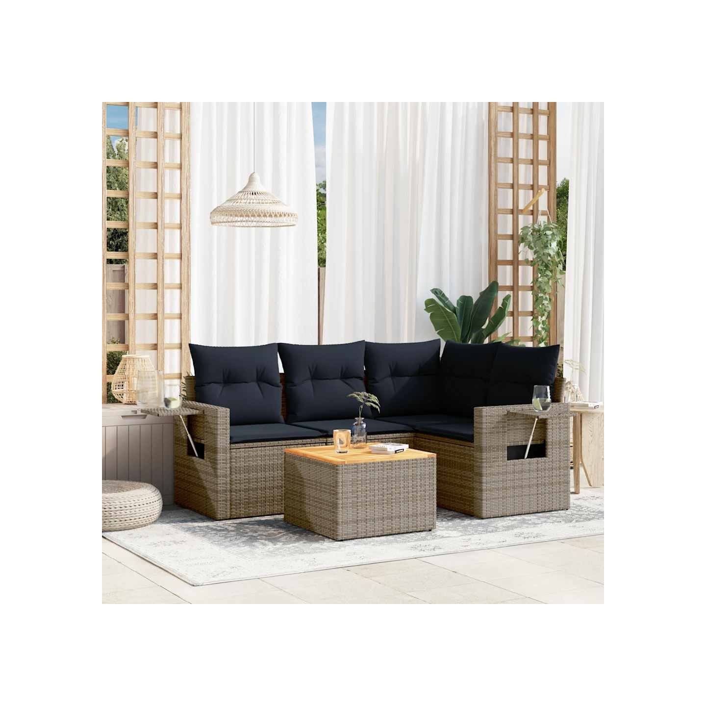 Ensemble de canapé de jardin 5 pcs avec coussins gris résine tressée