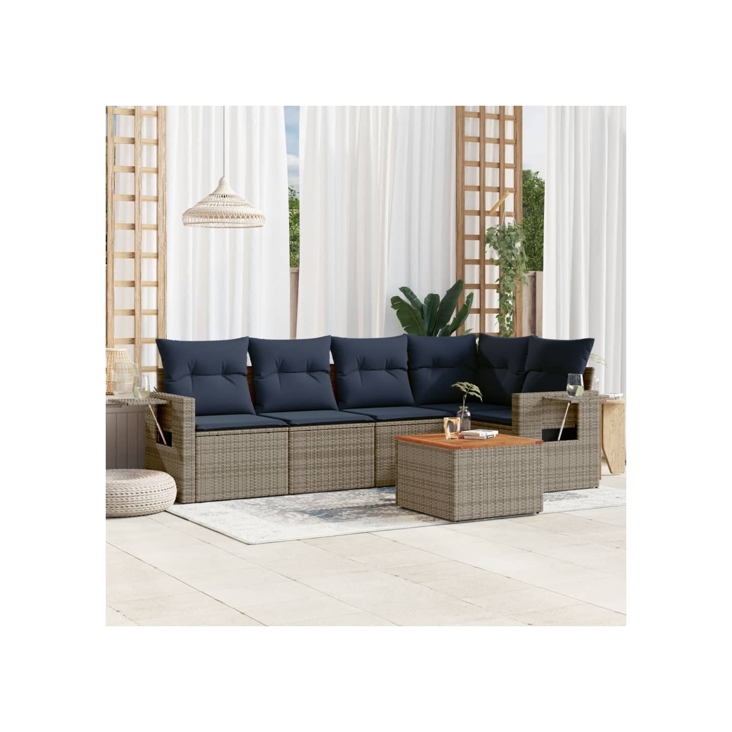Ensemble de canapé de jardin 6 pcs avec coussins gris résine tressée