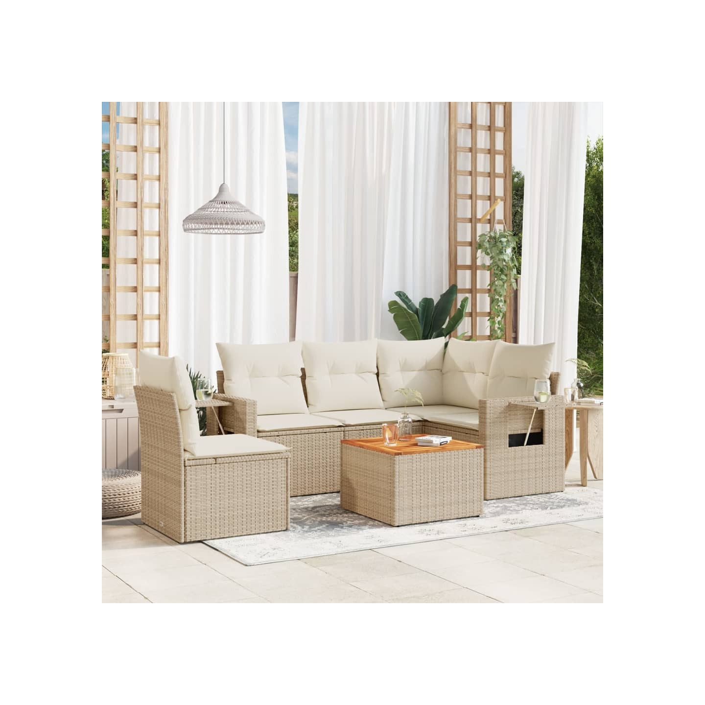 Salon de jardin avec coussins 6 pcs beige résine tressée