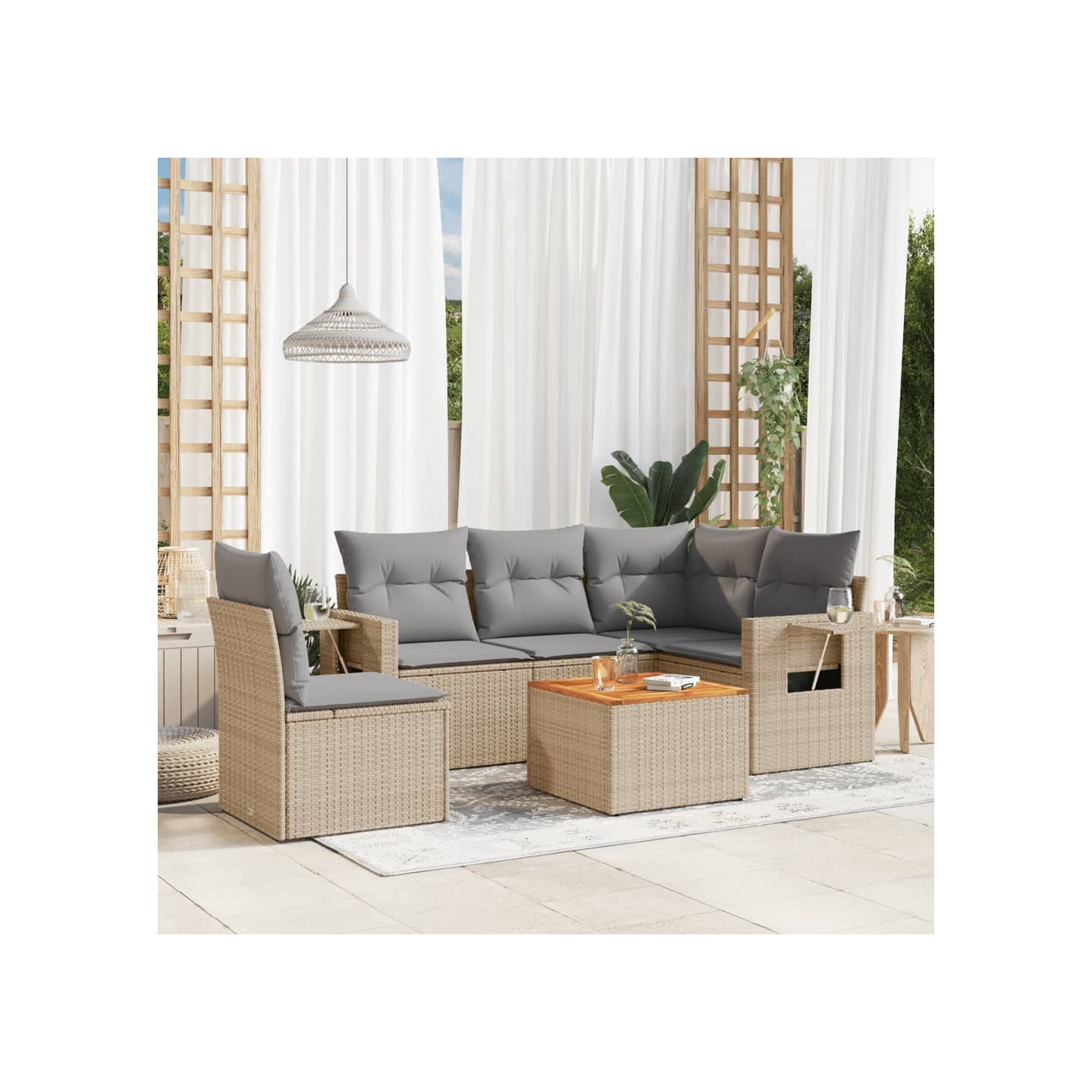 Salon de jardin avec coussins 6 pcs beige résine tressée