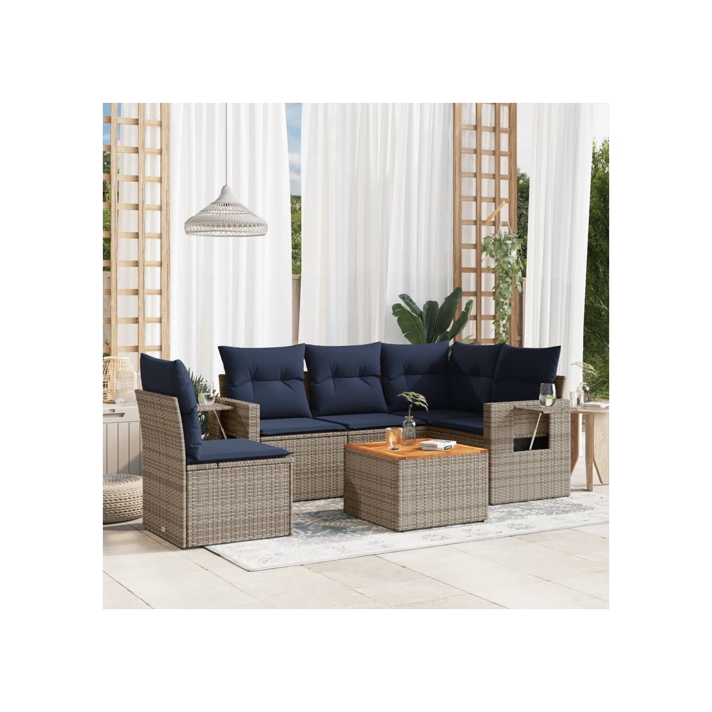 Ensemble de canapé de jardin 6 pcs avec coussins gris résine tressée