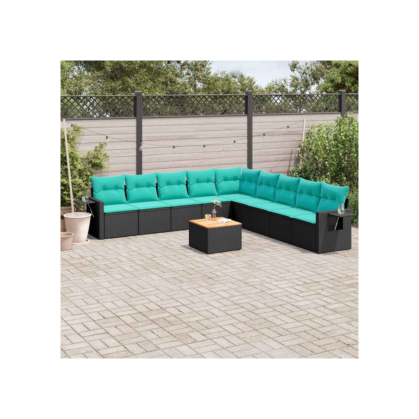 Ensemble de canapé de jardin 10 pcs avec coussins noir