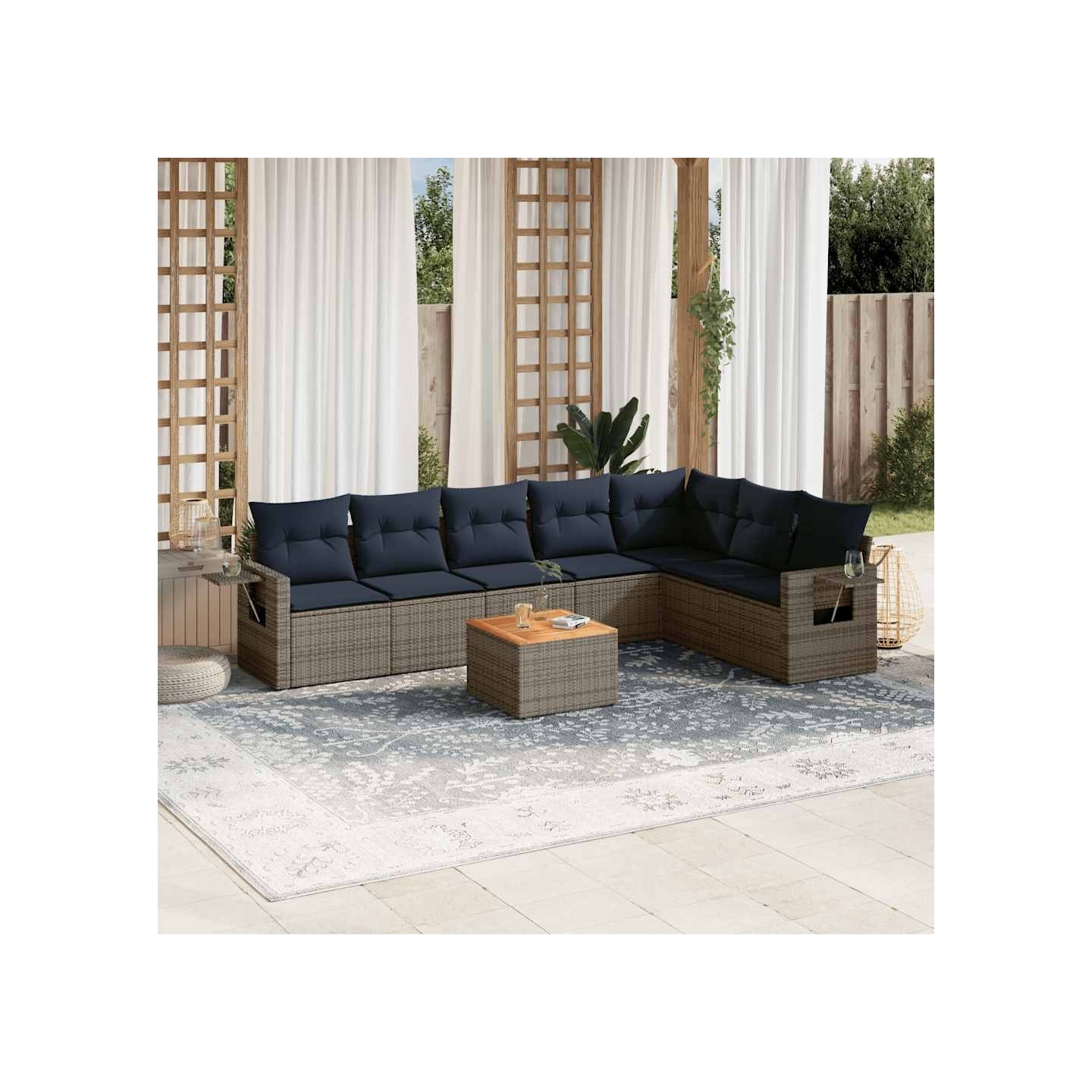 Ensemble de canapé de jardin 8 pcs avec coussins gris résine tressée