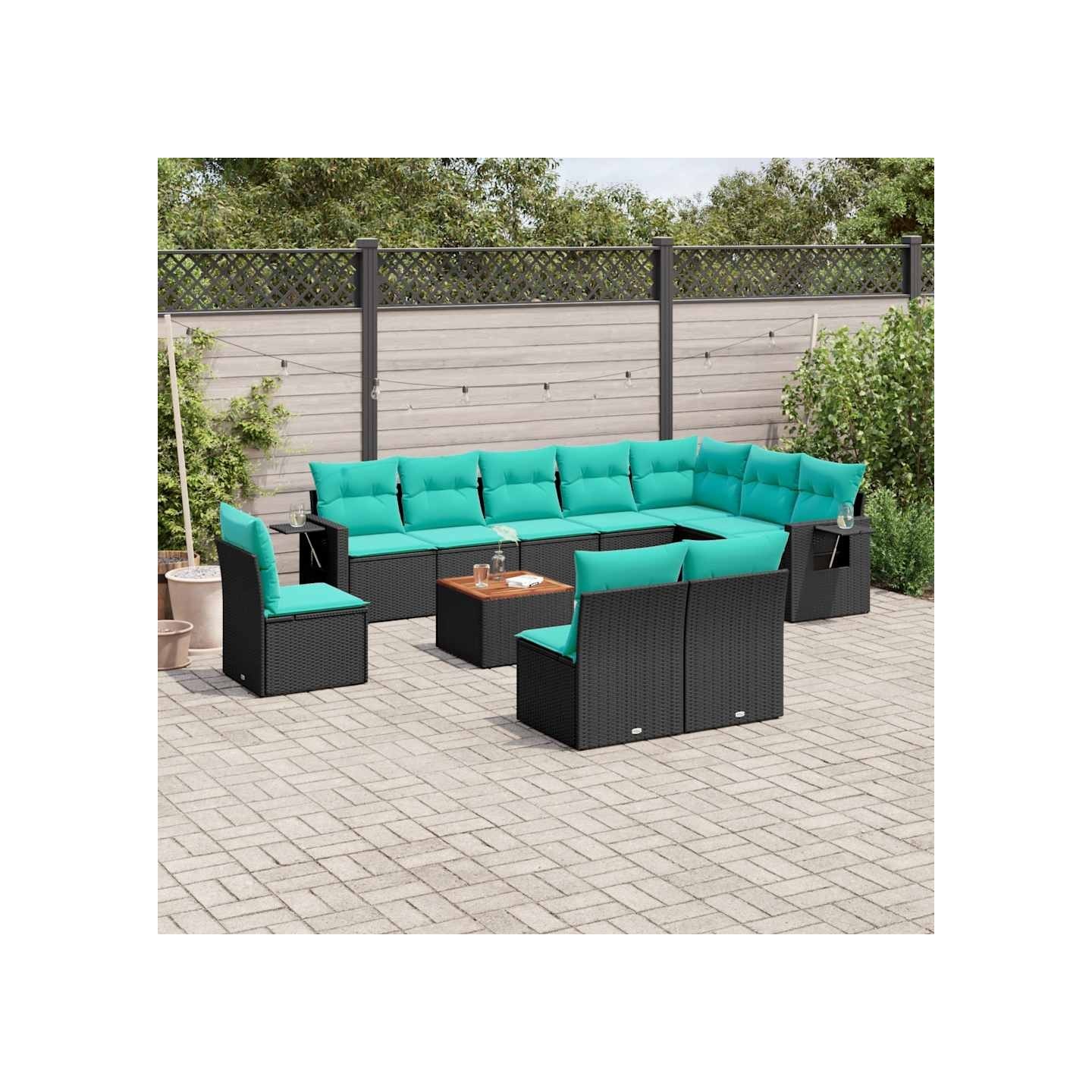 Ensemble de canapé de jardin 11 pcs avec coussins noir
