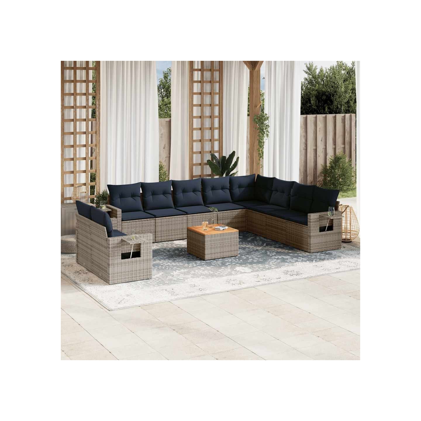 Ensemble de canapé de jardin 11 pcs avec coussins gris