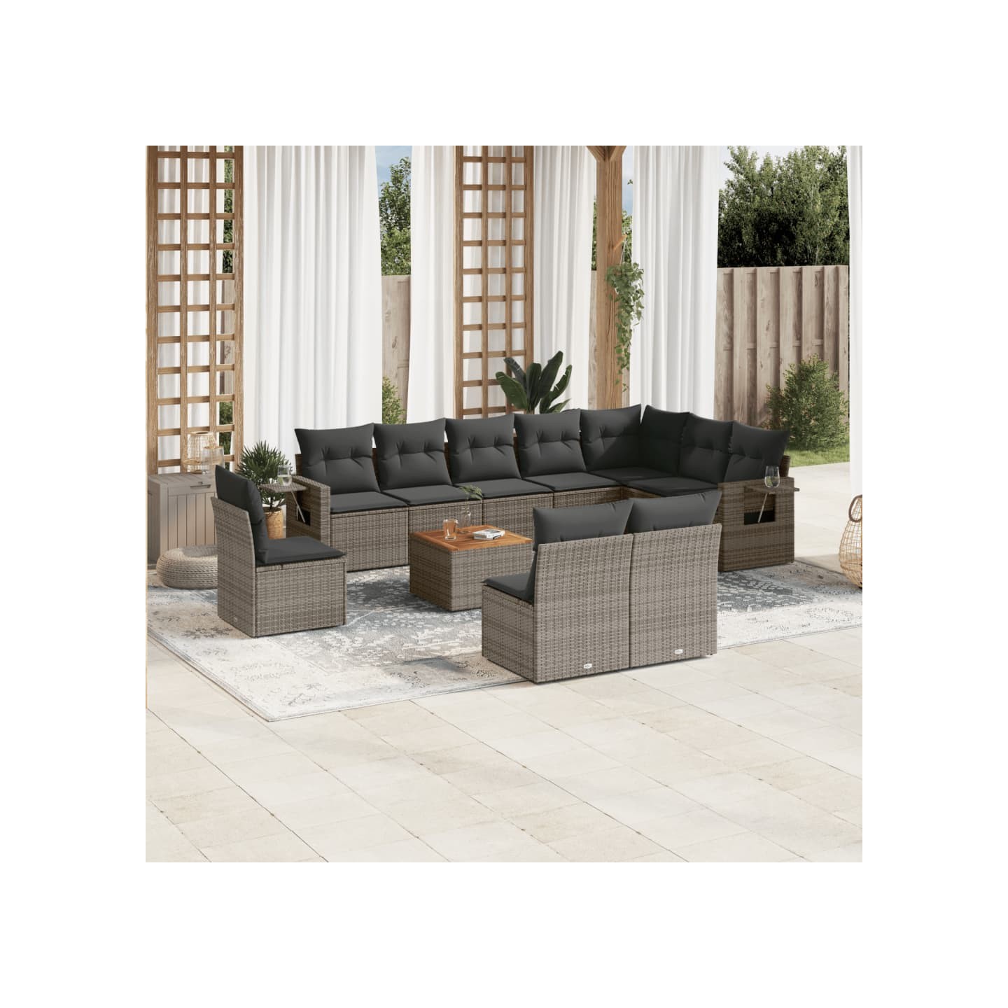 Salon de jardin 11 pcs avec coussins gris résine tressée