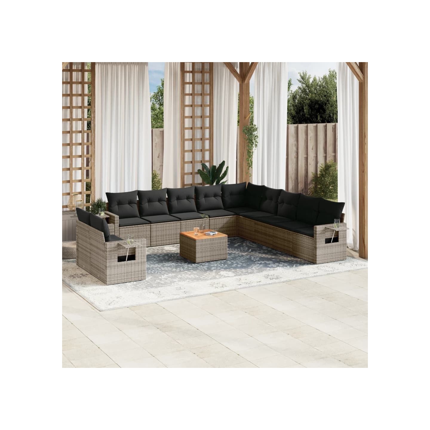 Salon de jardin avec coussins 12 pcs gris résine tressée