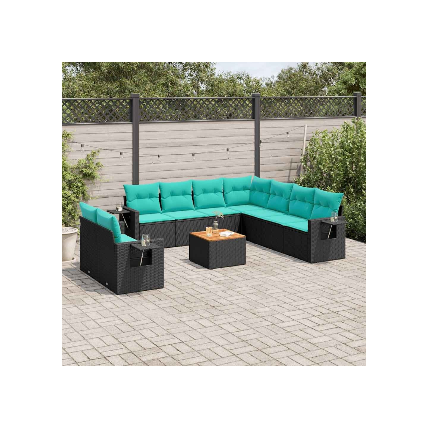 Ensemble de canapé de jardin 10 pcs avec coussins noir
