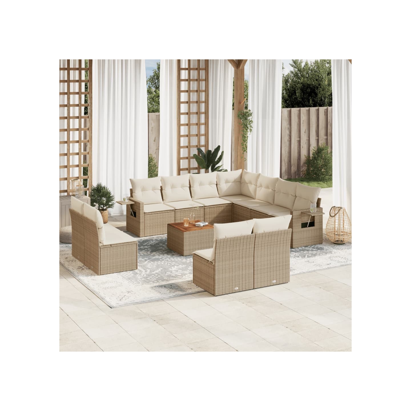Salon de jardin avec coussins 12 pcs beige résine tressée