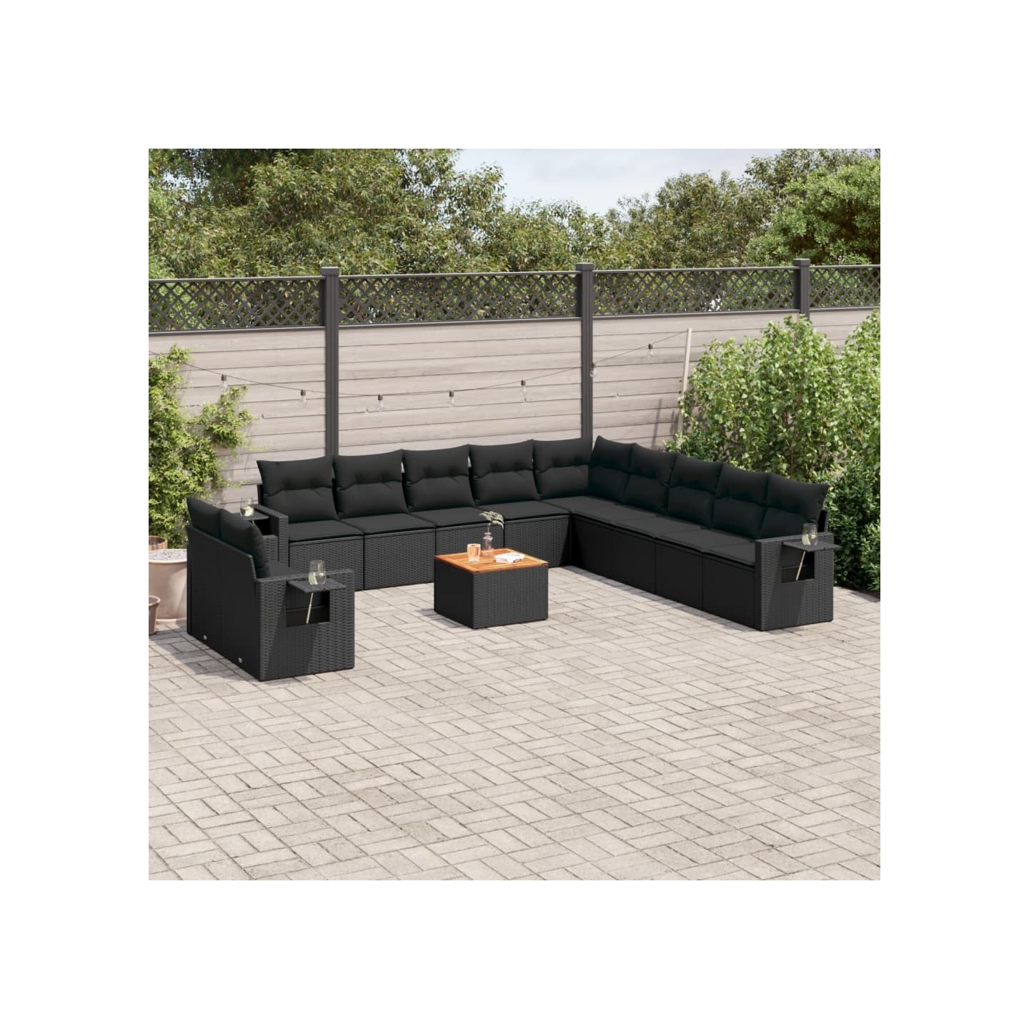 Salon de jardin 12 pcs avec coussins noir résine tressée
