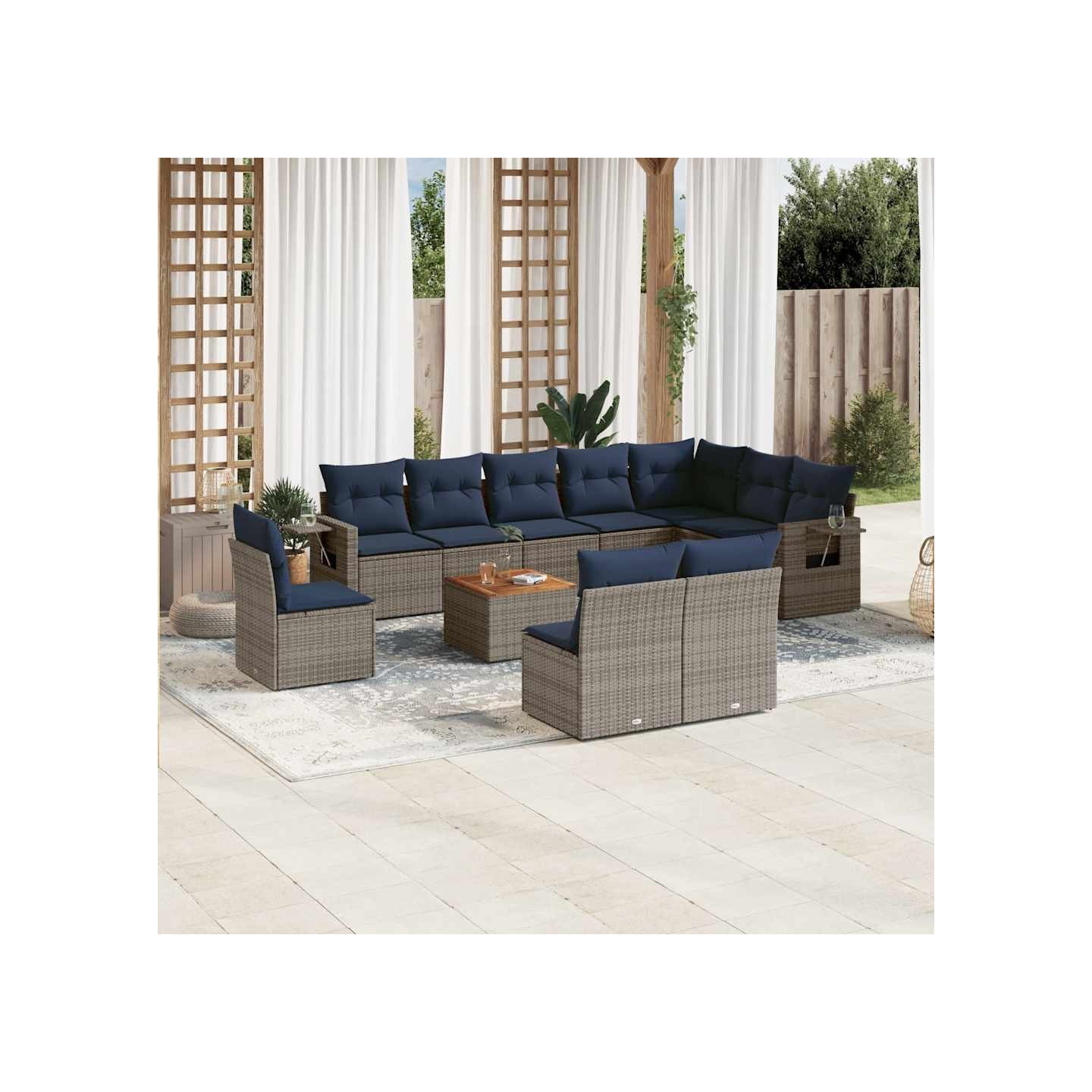 Ensemble de canapé de jardin 11 pcs avec coussins gris