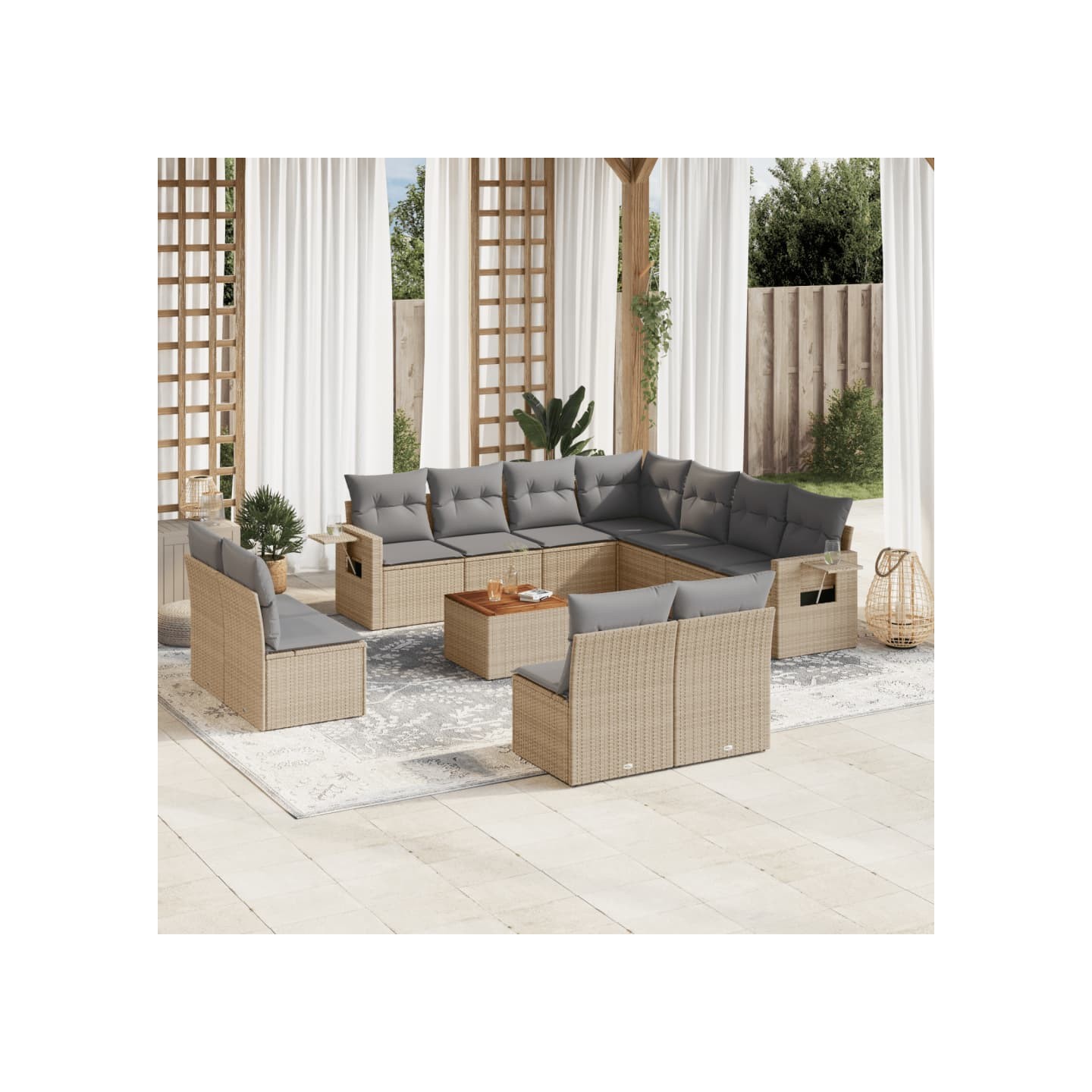 Salon de jardin avec coussins 12 pcs beige résine tressée