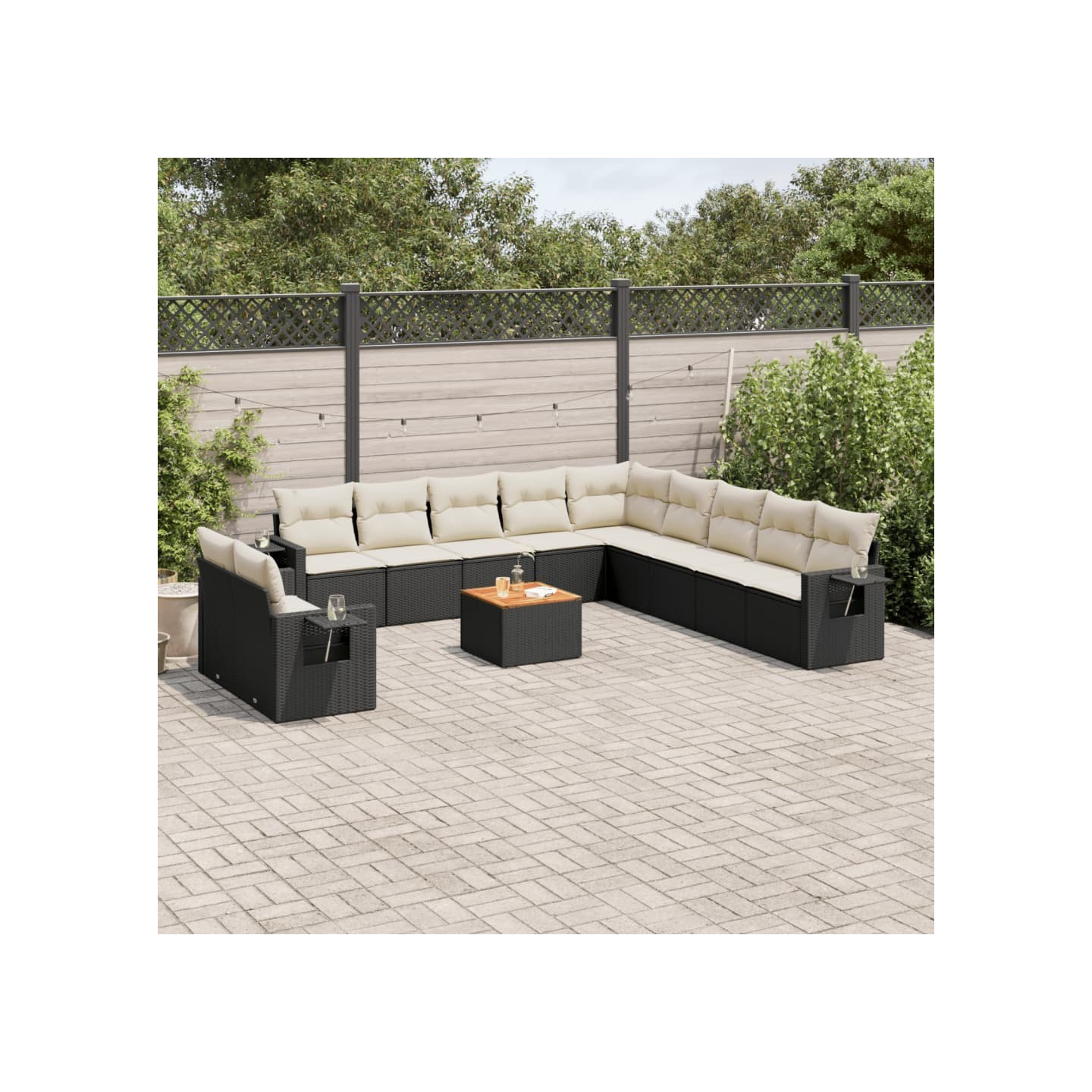 Salon de jardin 12 pcs avec coussins noir résine tressée