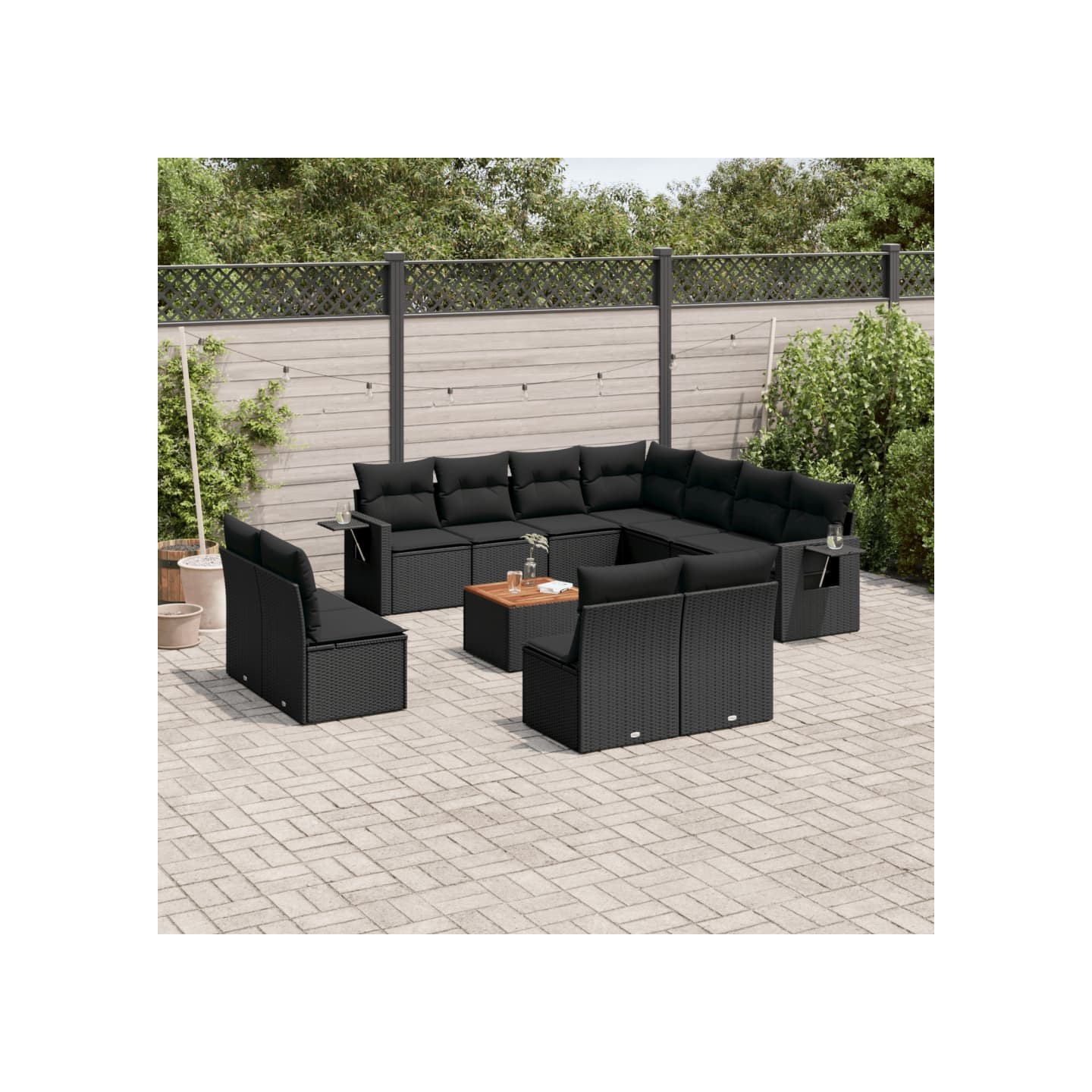 Salon de jardin 12 pcs avec coussins noir résine tressée