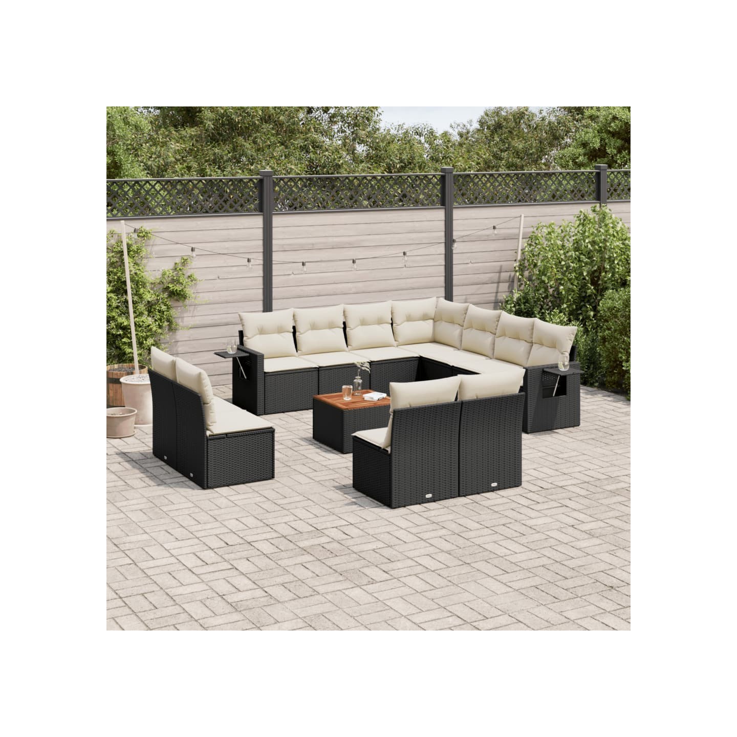Salon de jardin 12 pcs avec coussins noir résine tressée