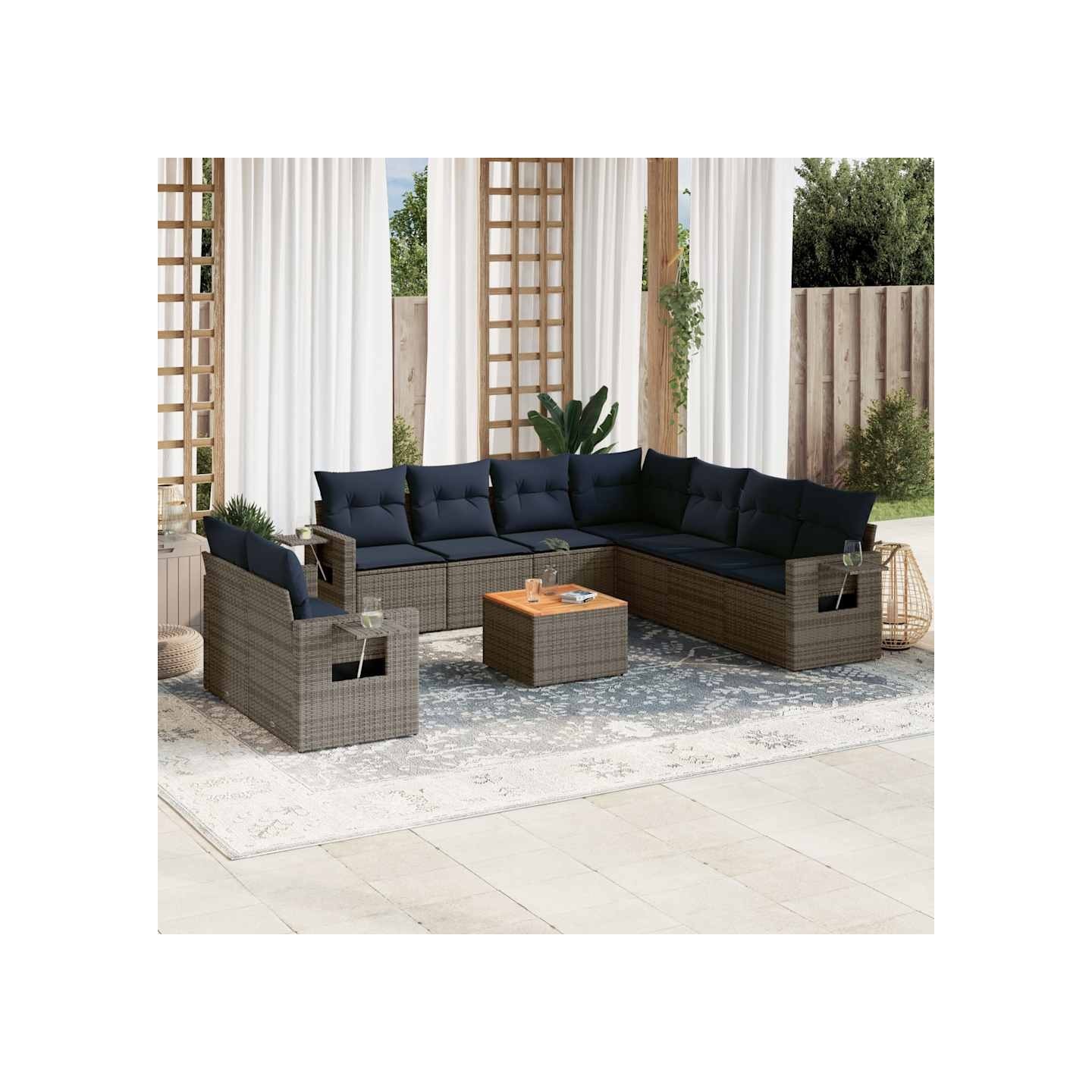 Ensemble de canapé de jardin 10 pcs avec coussins gris