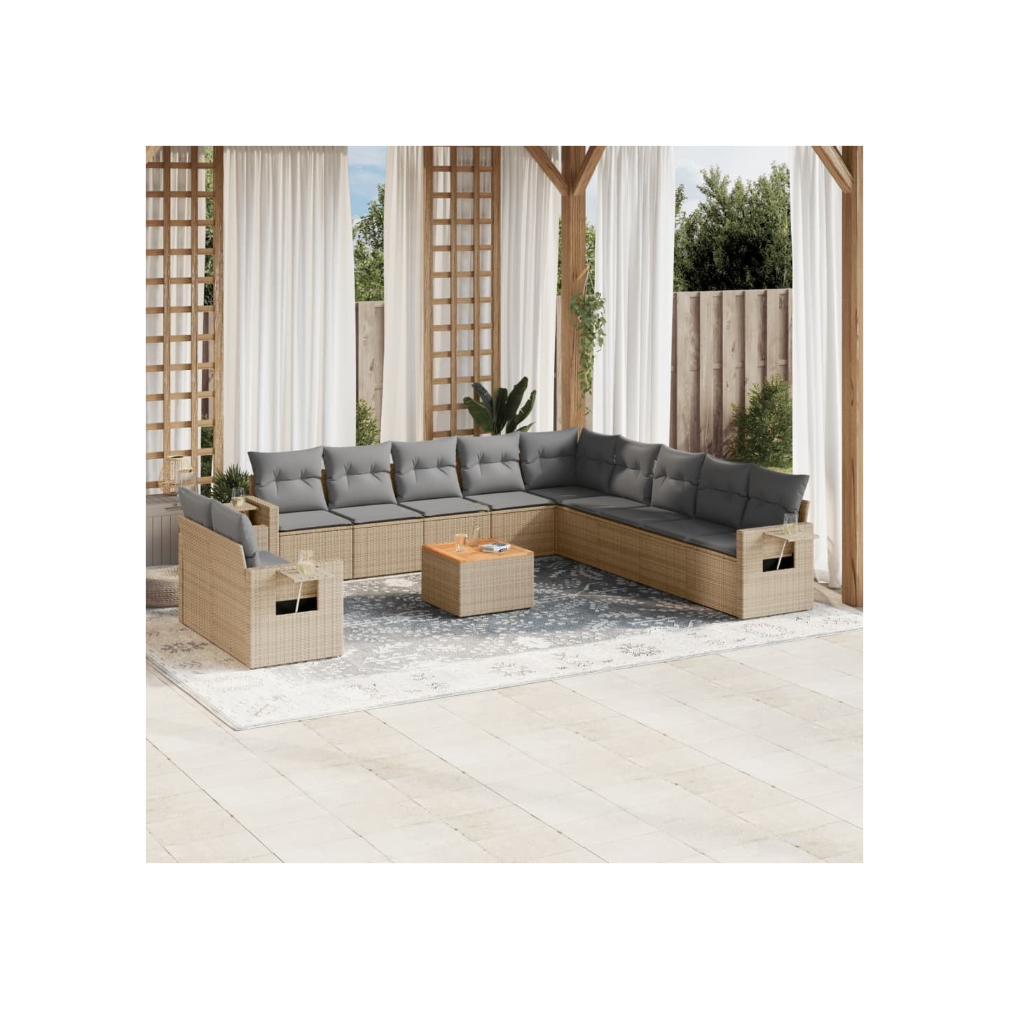 Salon de jardin avec coussins 12 pcs beige résine tressée